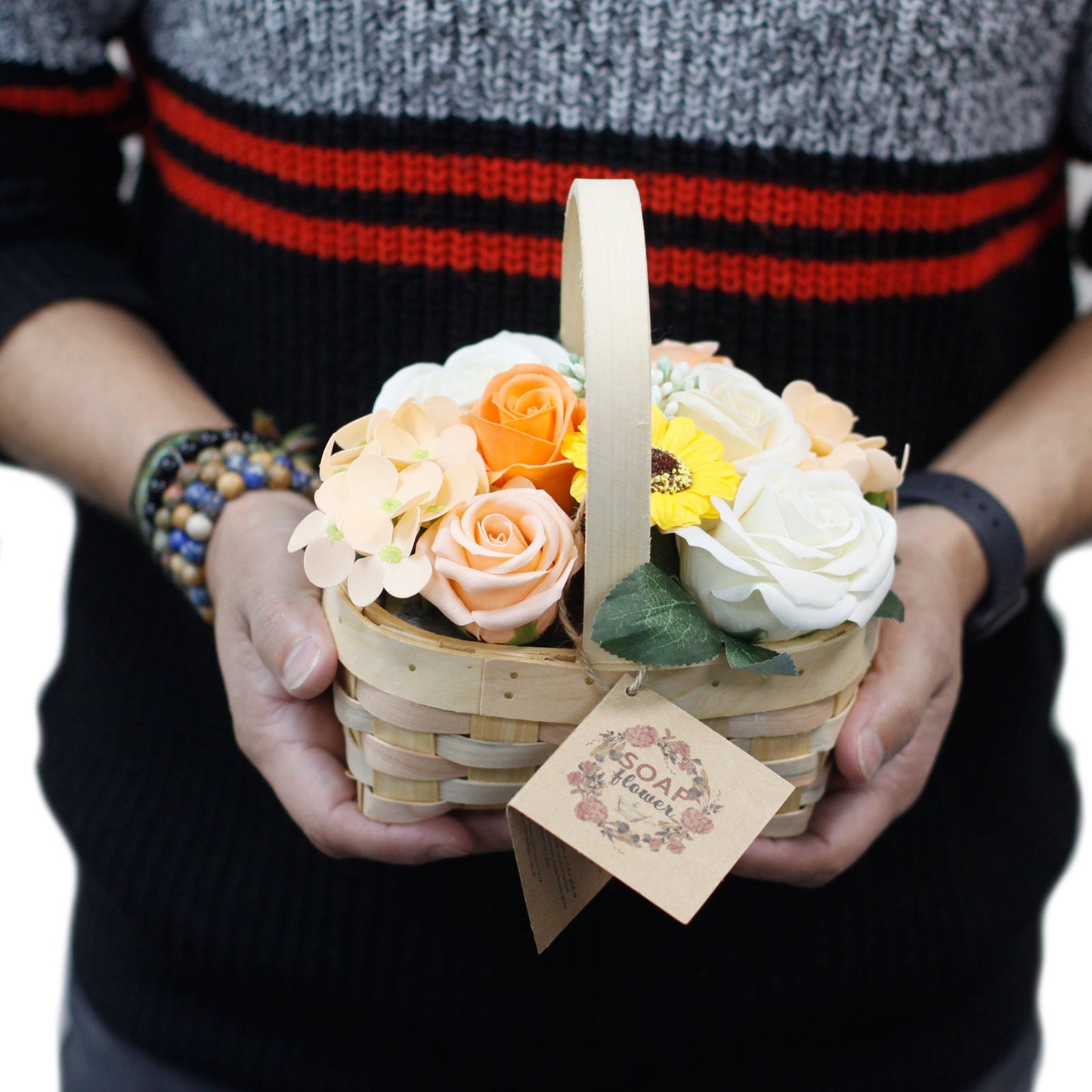 Soap Flower Wicker Basket Mothers Day Gift