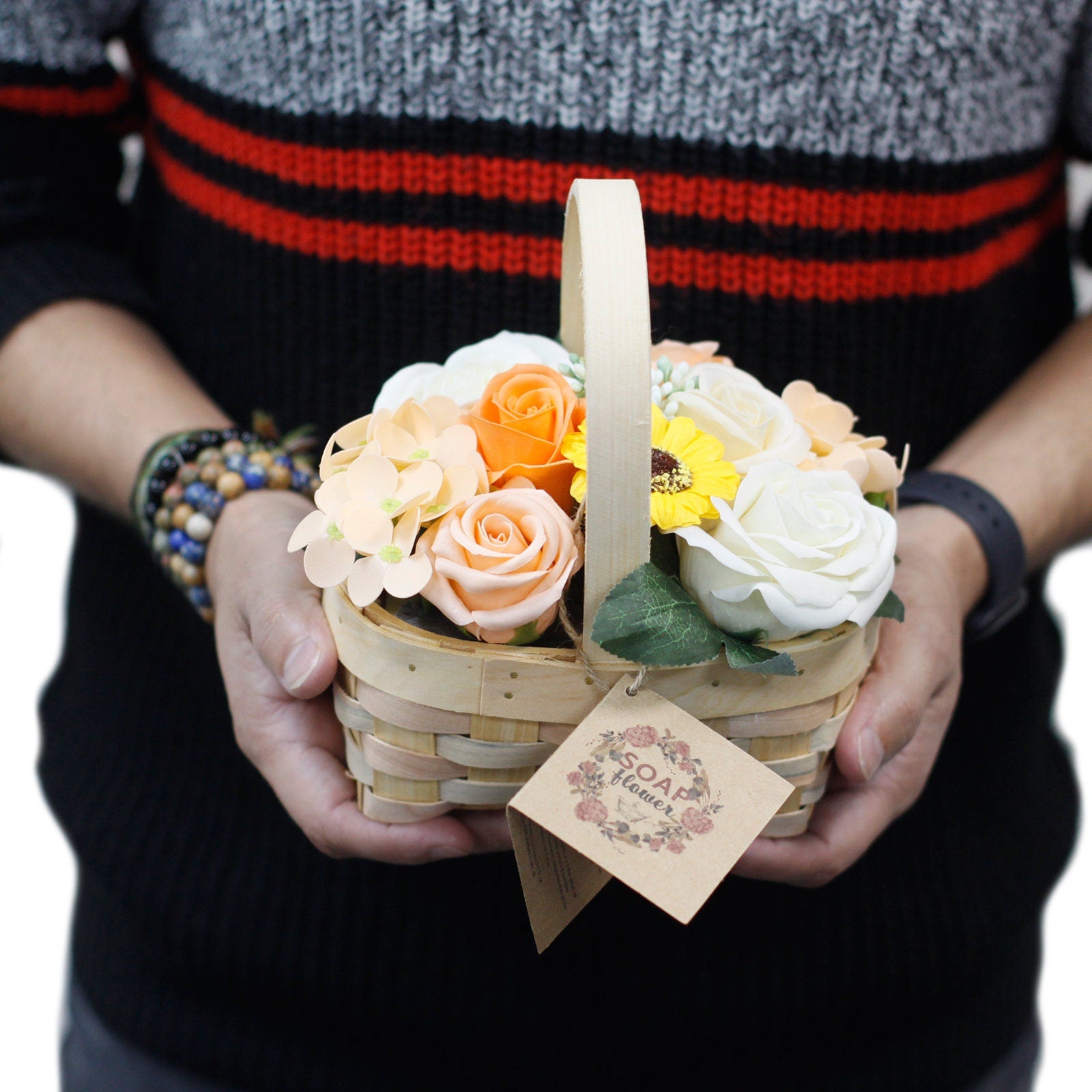 Soap Flower Wicker Basket