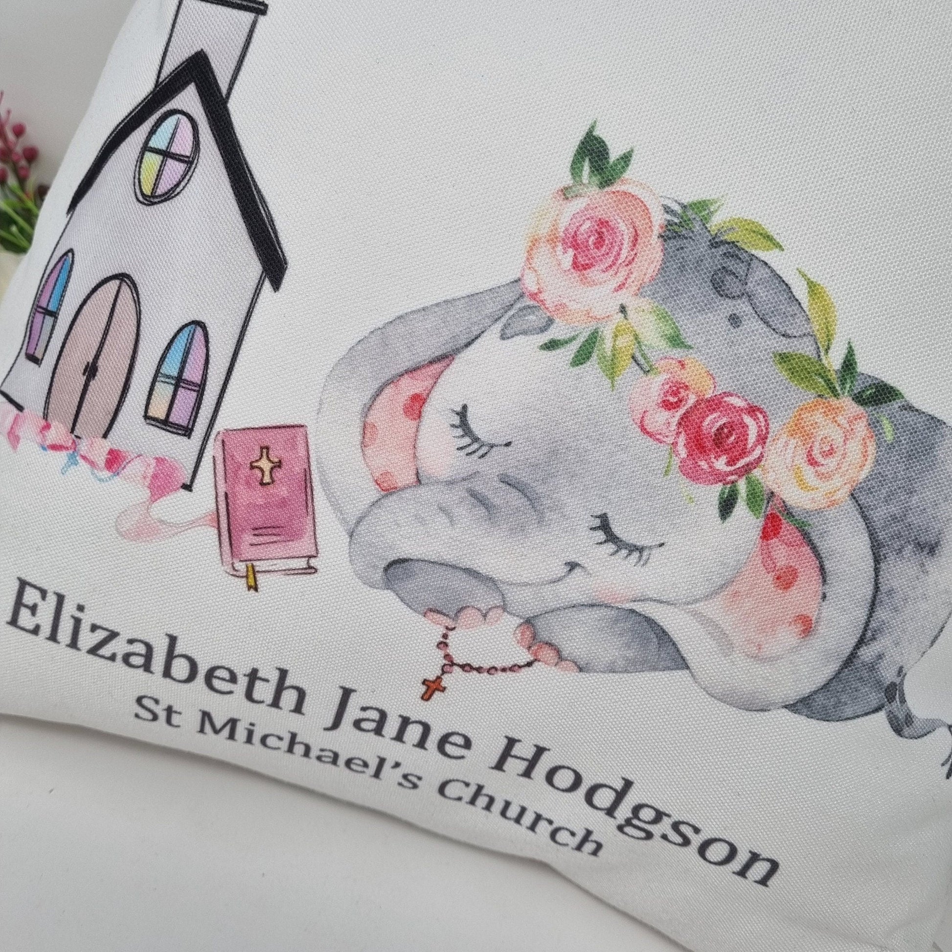 Personalised Elephant Boy/Girl Christening/Baptism Cushion