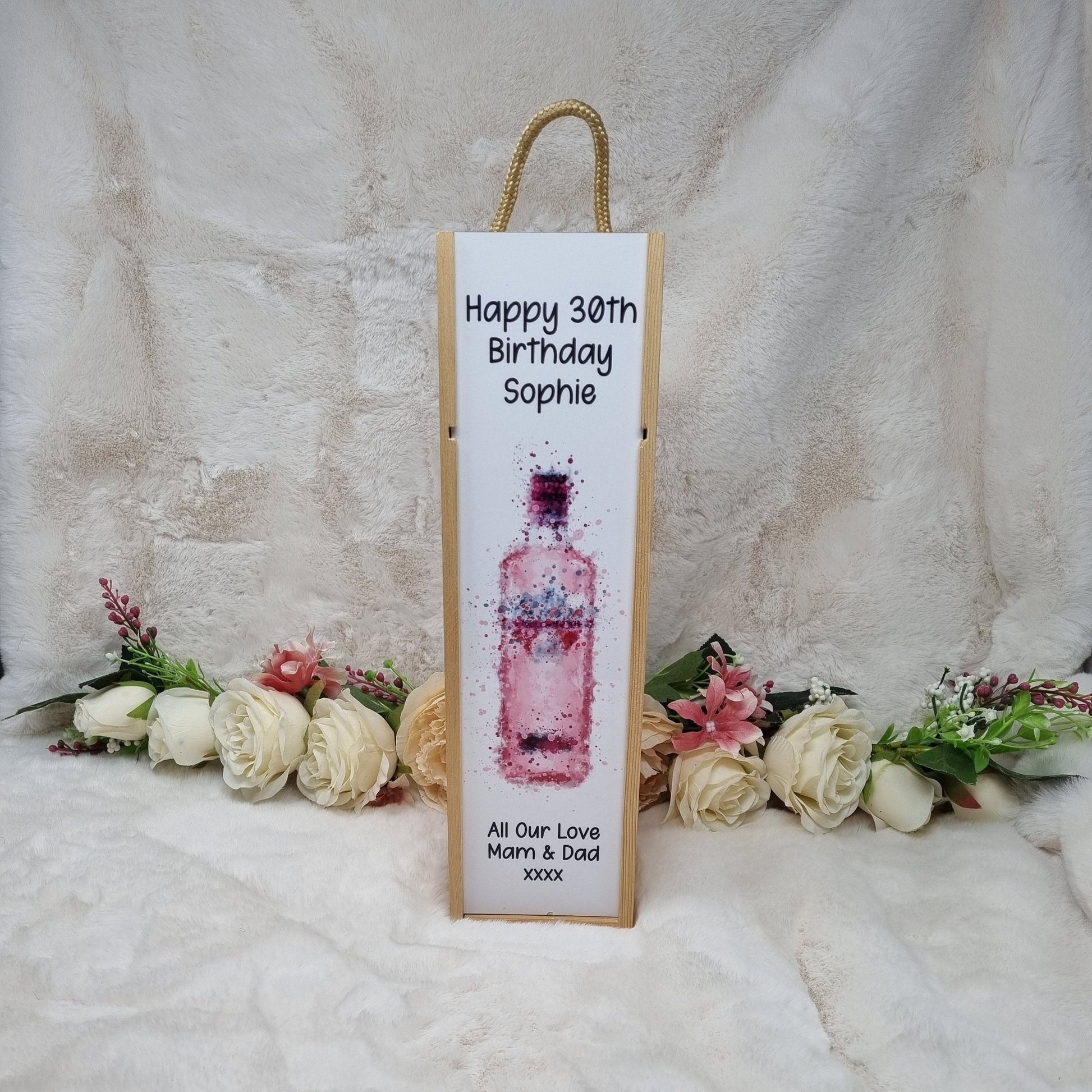 Personalised Pink Gin Wooden Wine Box