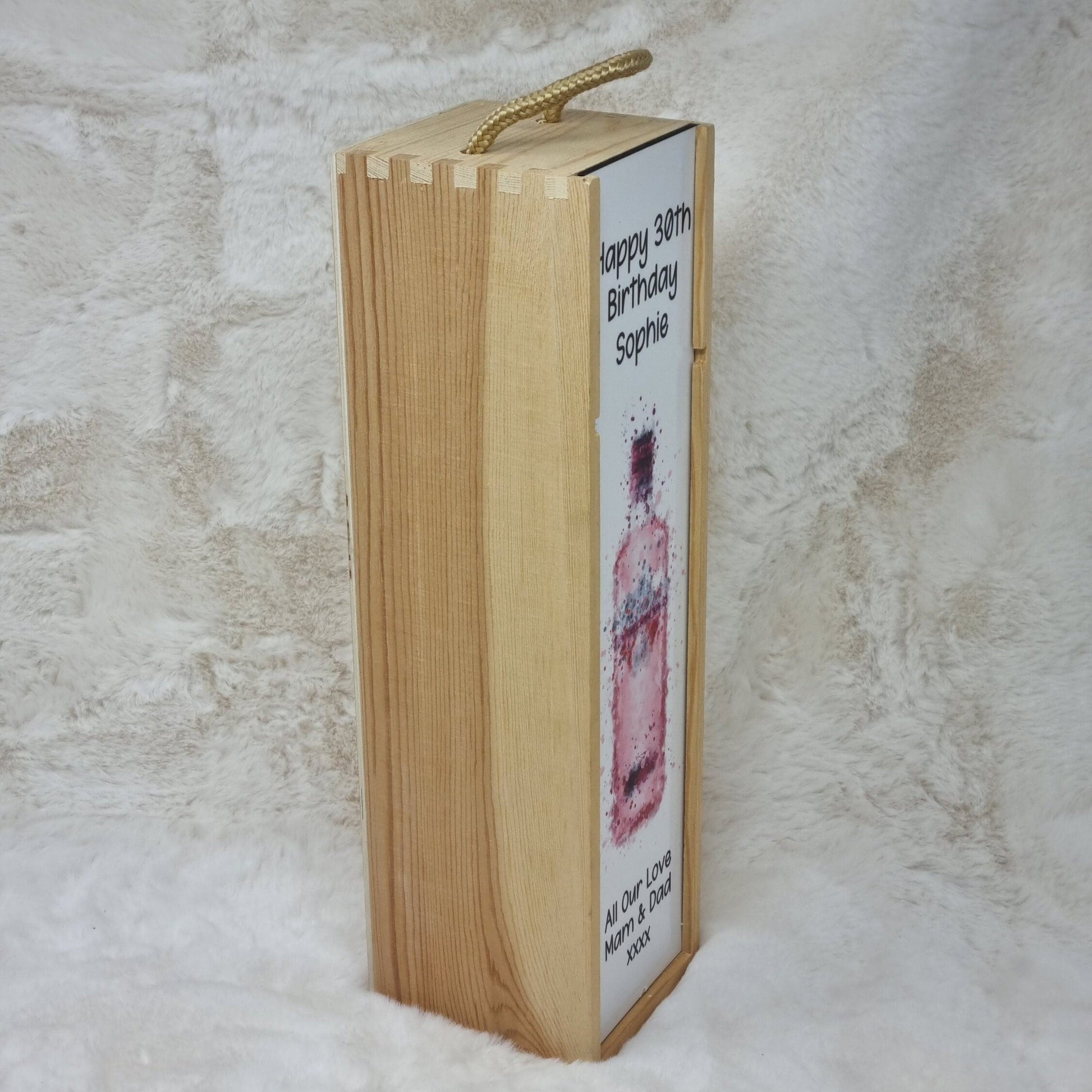 Personalised Pink Gin Wooden Wine Box
