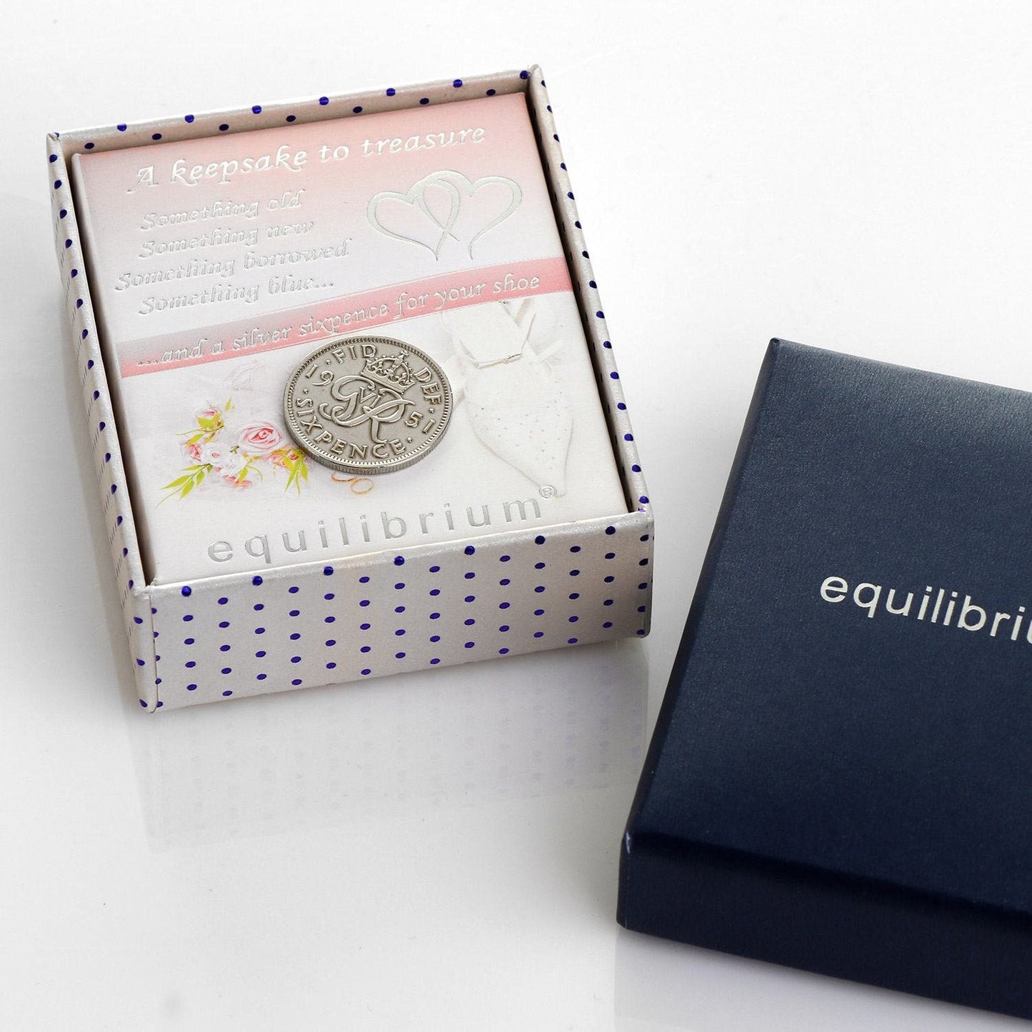 Lucky Sixpence Wedding Keepsake, Something Old Something New Something Borrowed Something Blue and a Lucky Sixpence in her Shoe