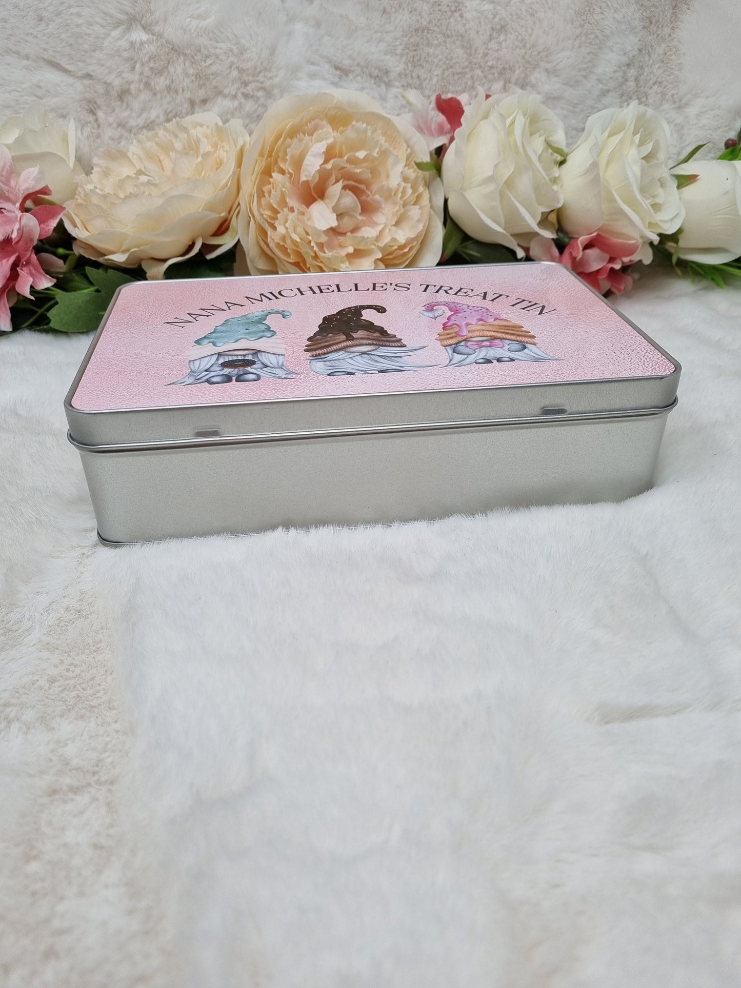 Personalised Gnome Treat Tin, Goodie Tin, Gnome Biscuit Tin