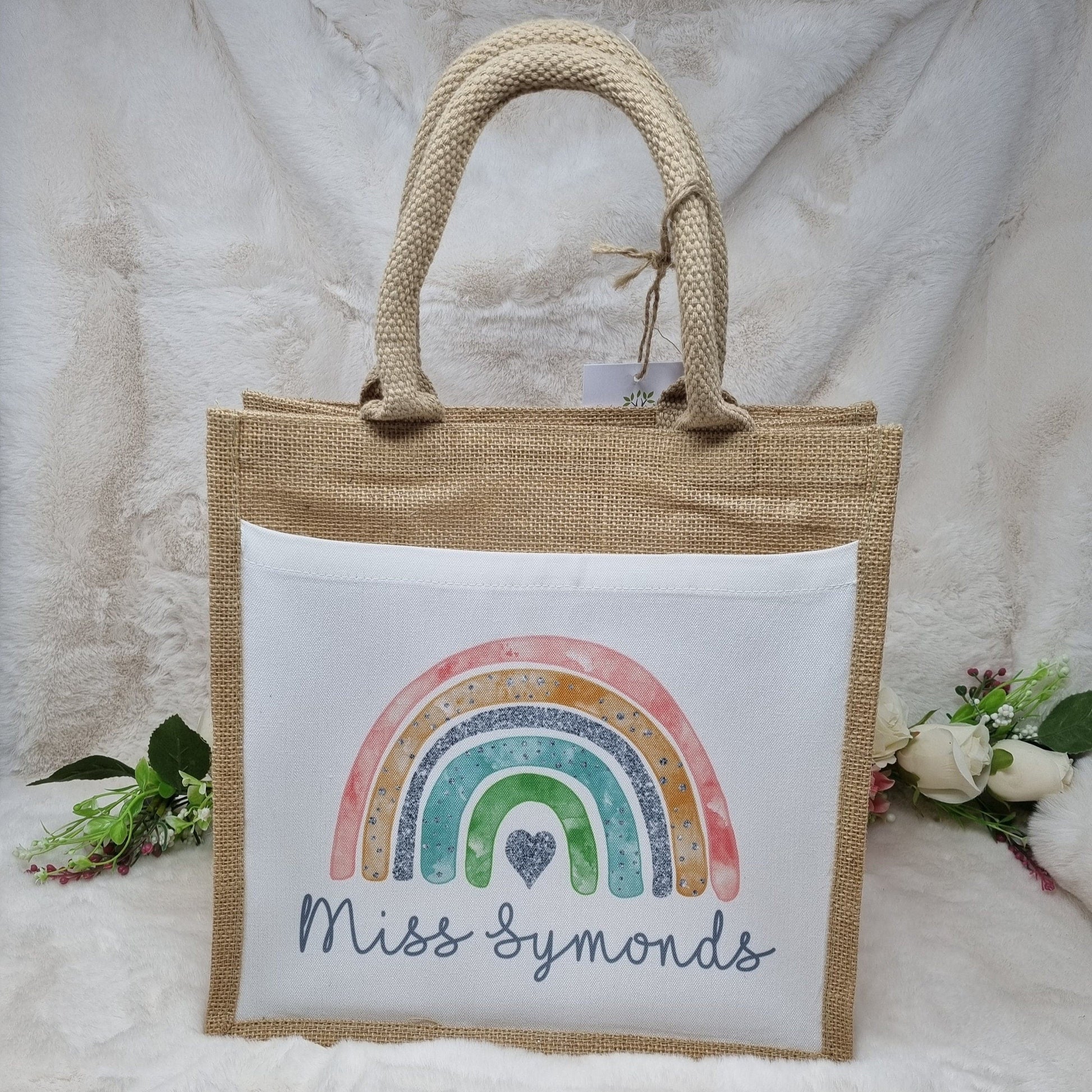 Personalised Pastel Rainbow Jute Bag