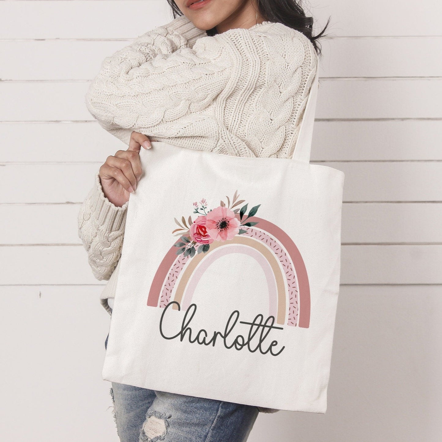 Rainbow Tote Bag, Personalised Tote Bag, Rainbow Teacher, Thankyou Teacher, Teacher Tote Bag