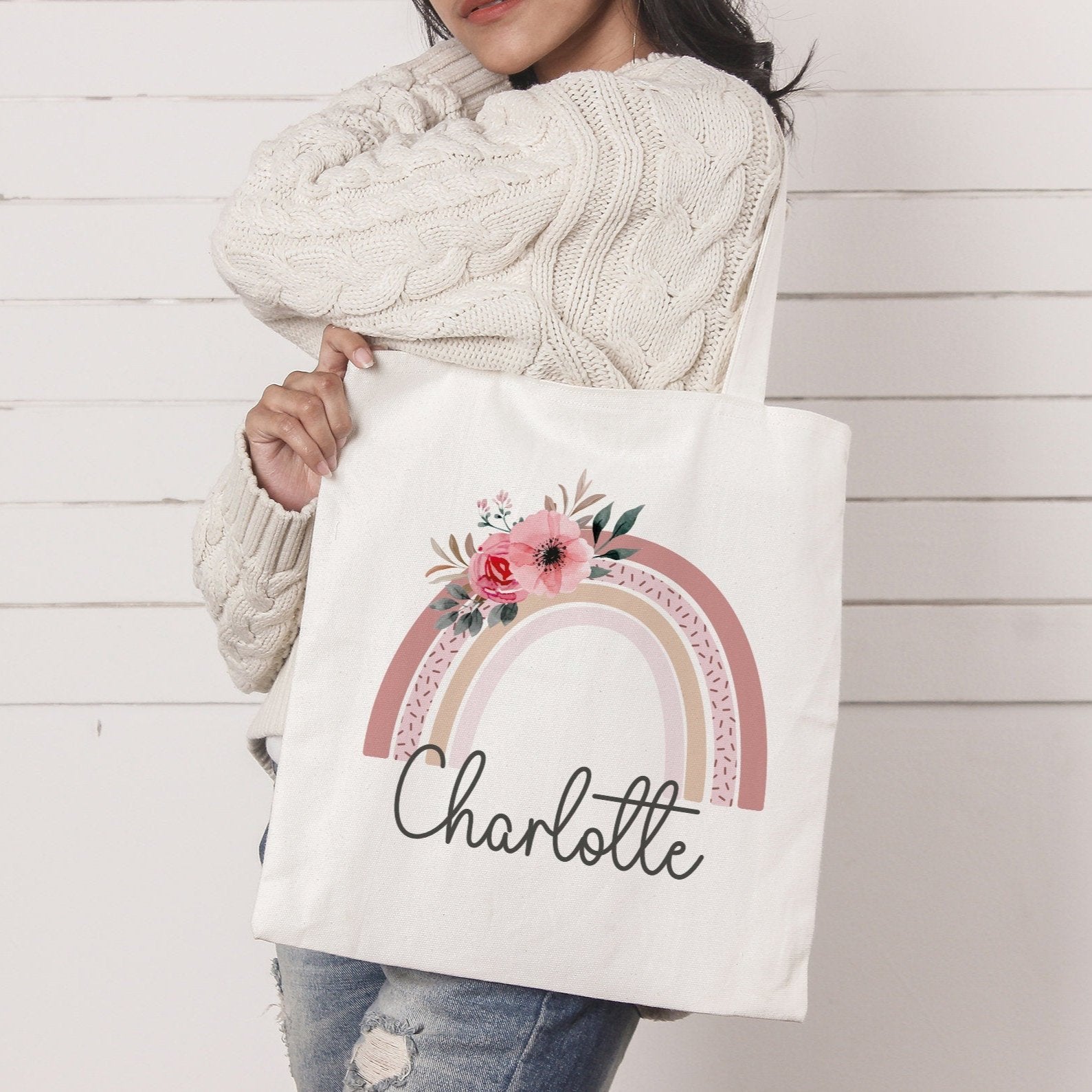 Floral Rainbow Tote Bag