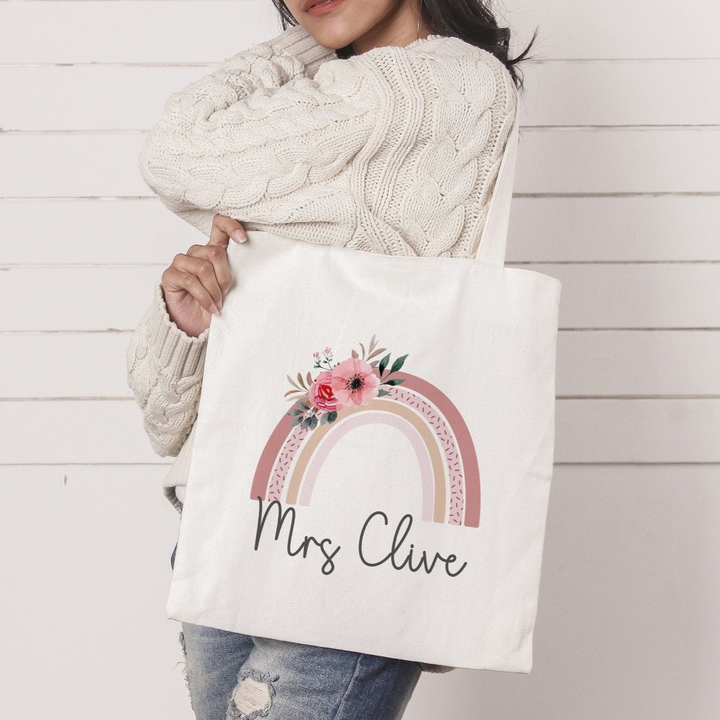 Rainbow Tote Bag, Personalised Tote Bag, Rainbow Teacher, Thankyou Teacher, Teacher Tote Bag