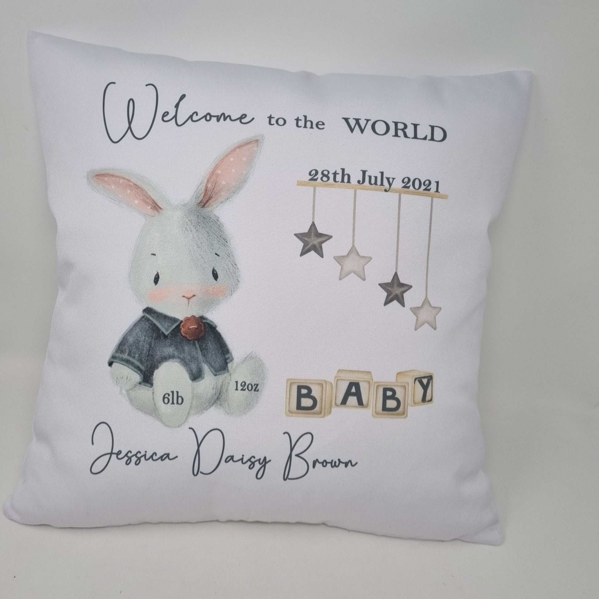 Personalised New Baby Bunny Rabbit Cushion