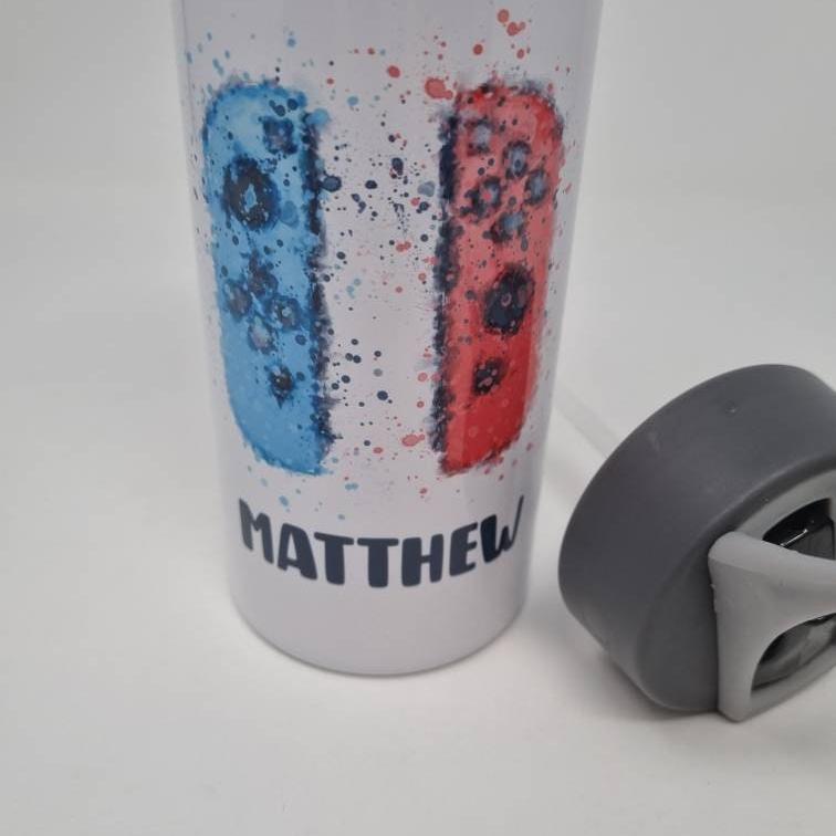 Personalised Grey Lid Gaming Controller Water Bottle