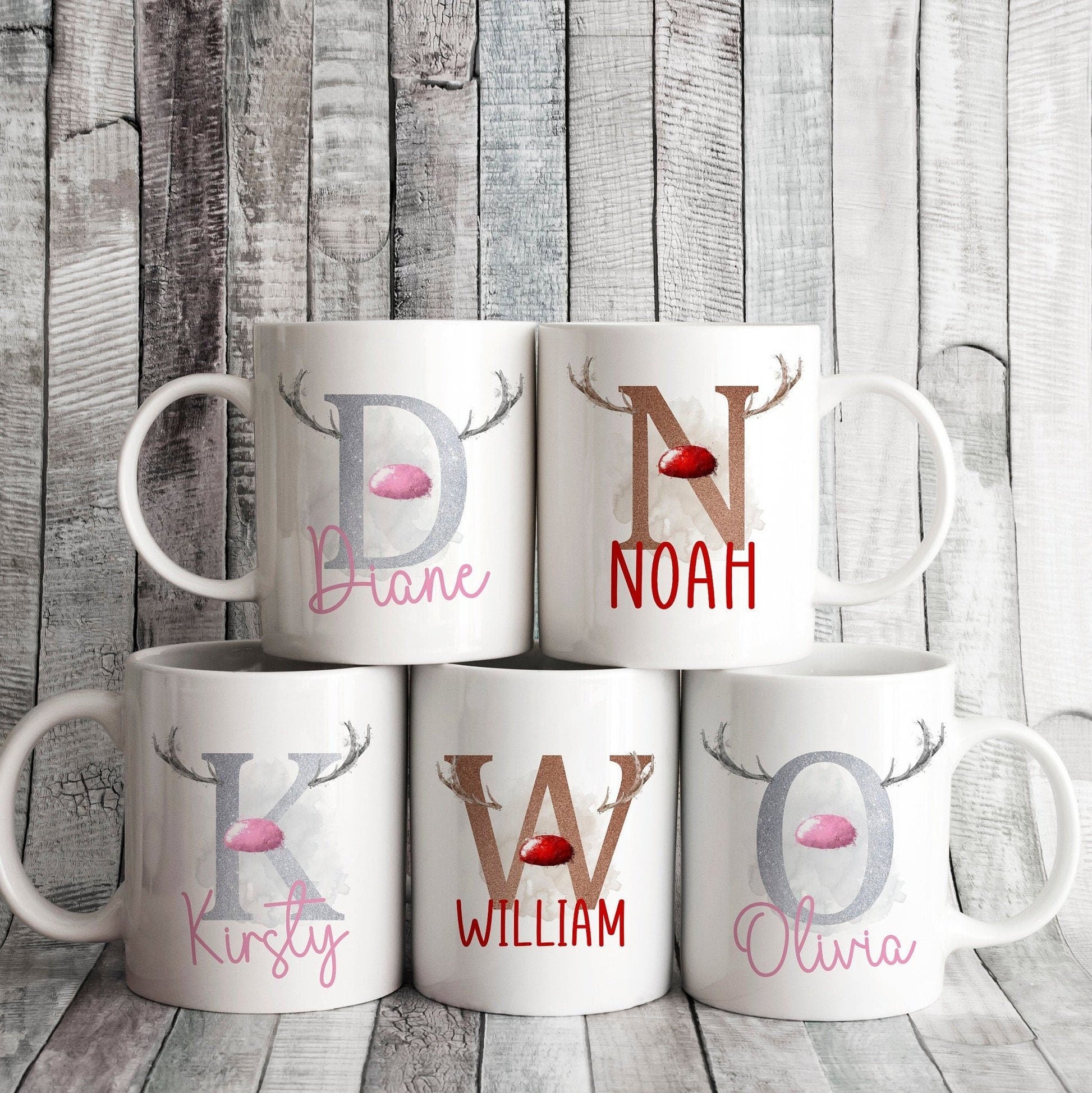 Personalised Christmas Reindeer Alphabet Mug