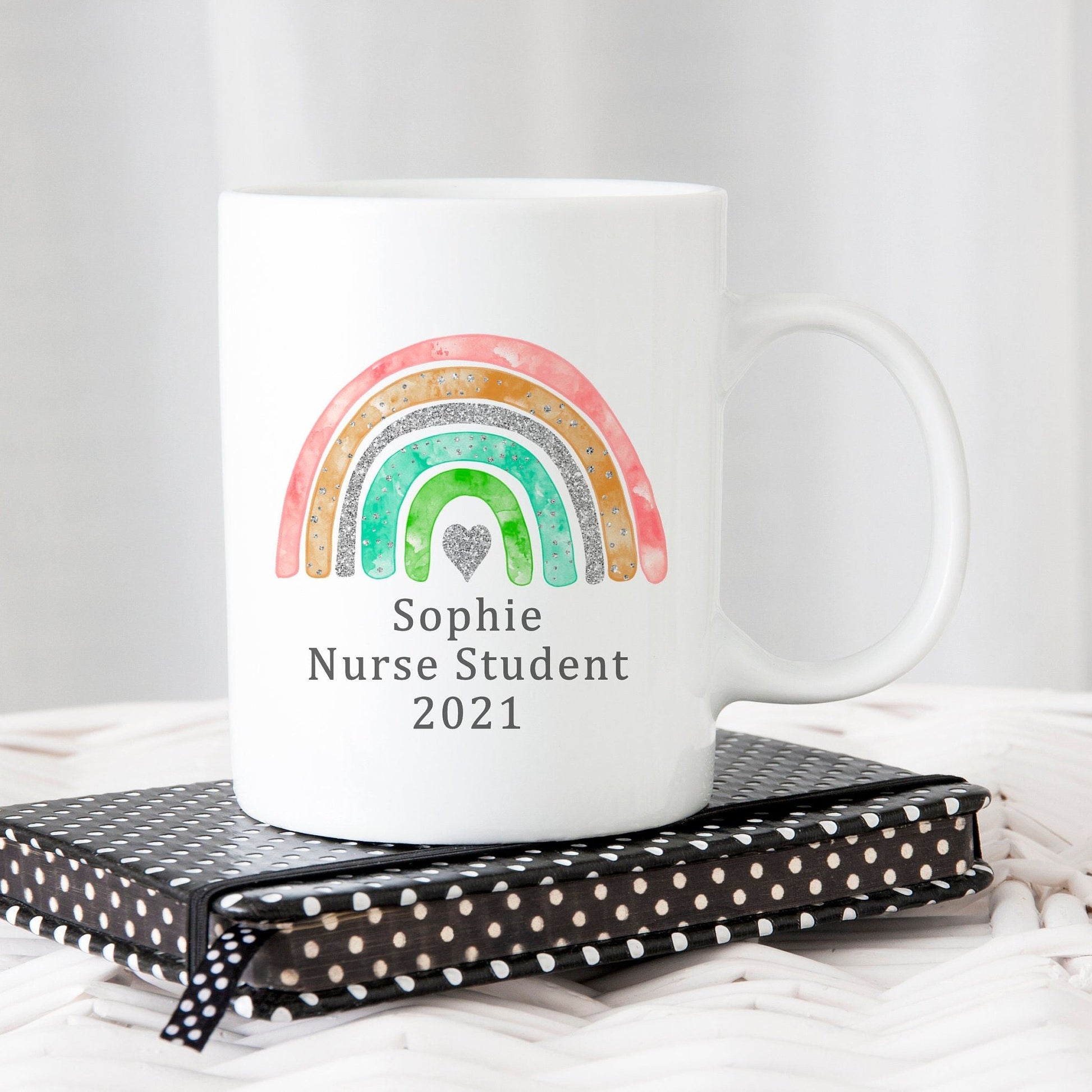 Personalised Rainbow Nurse, Student Nurse Mug