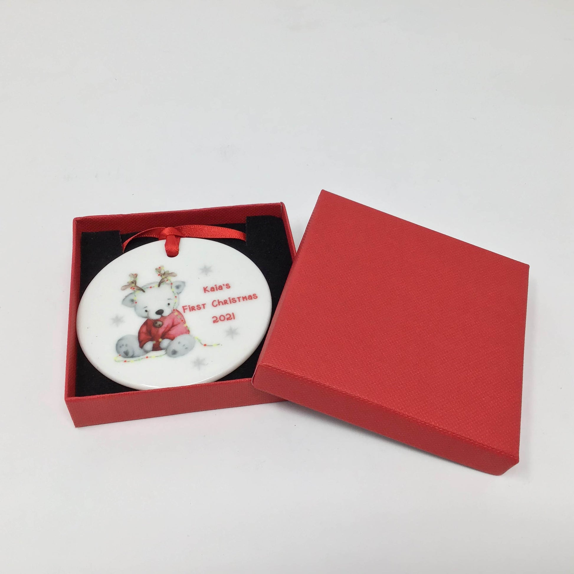 Red Rabbit Scene First Christmas Bauble