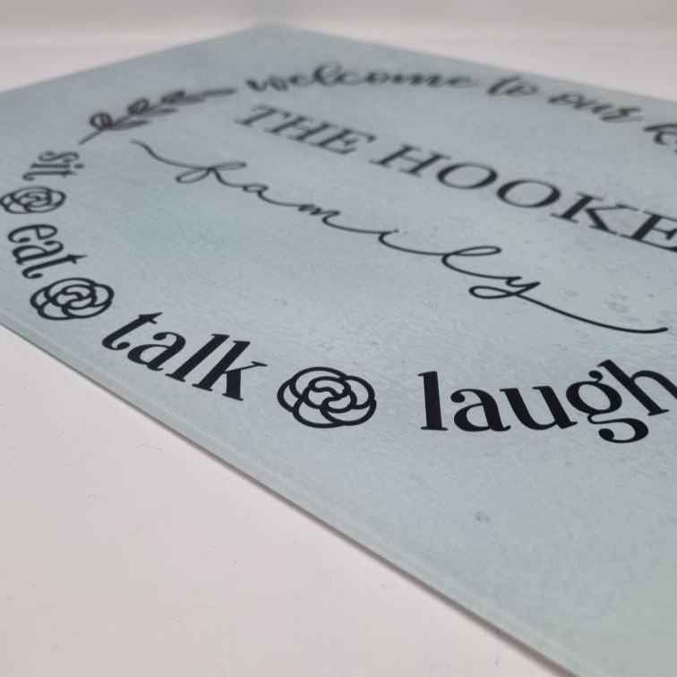 Welcome To Our Kitchen Personalised Glass Chopping Board