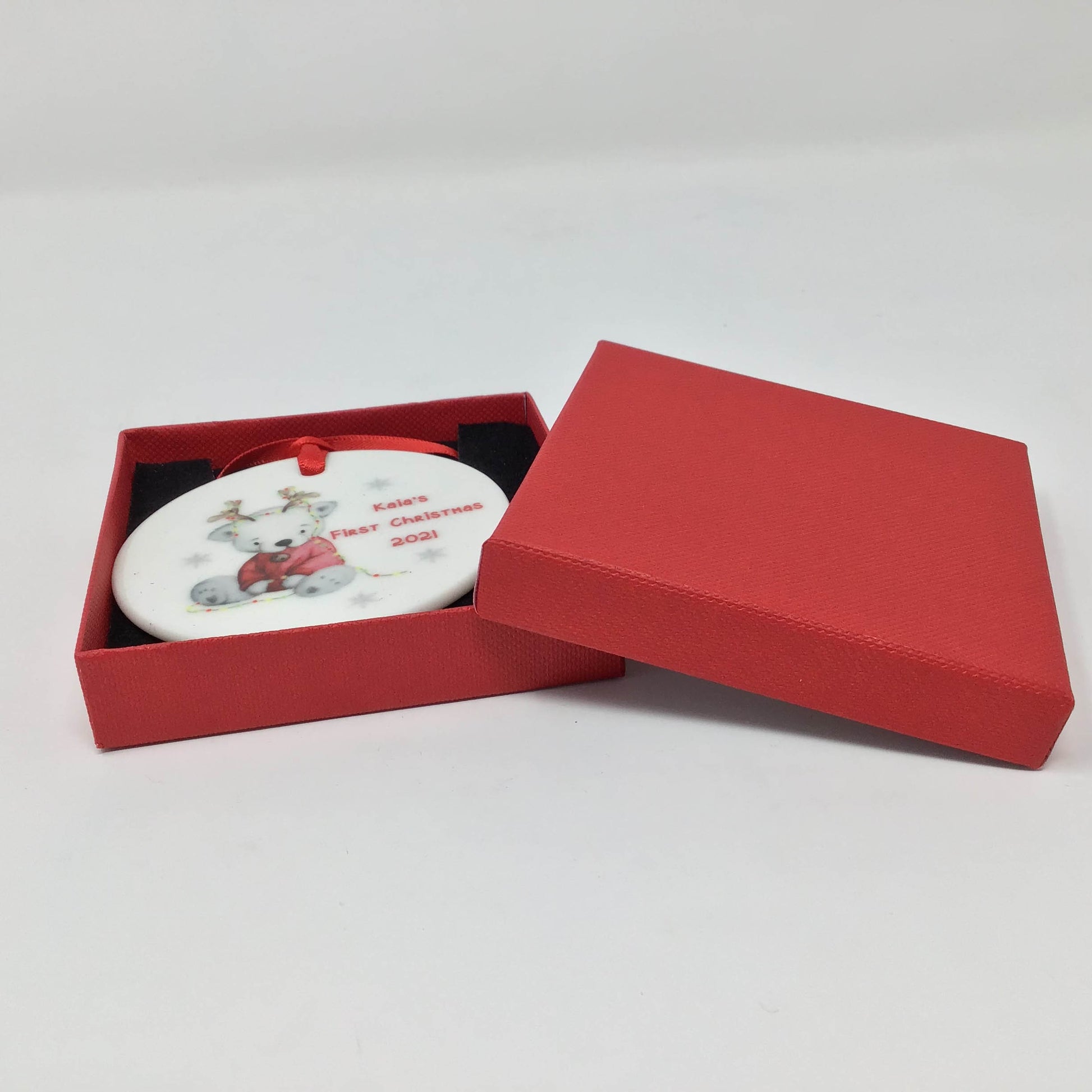 Red Rabbit Scene First Christmas Bauble