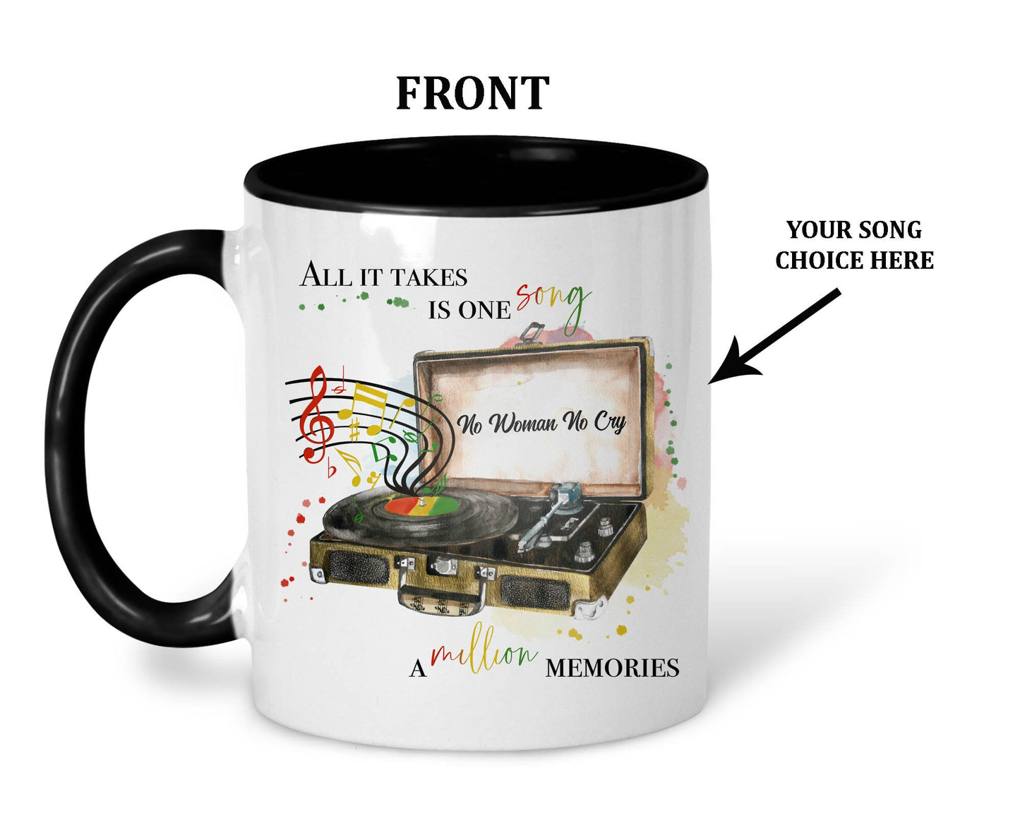 Personalised Reggae Record Player Mug, Reggae Music Mug, Reggae Song Gift, Personalised Reggae Gift Idea, Song Choice Gift Idea