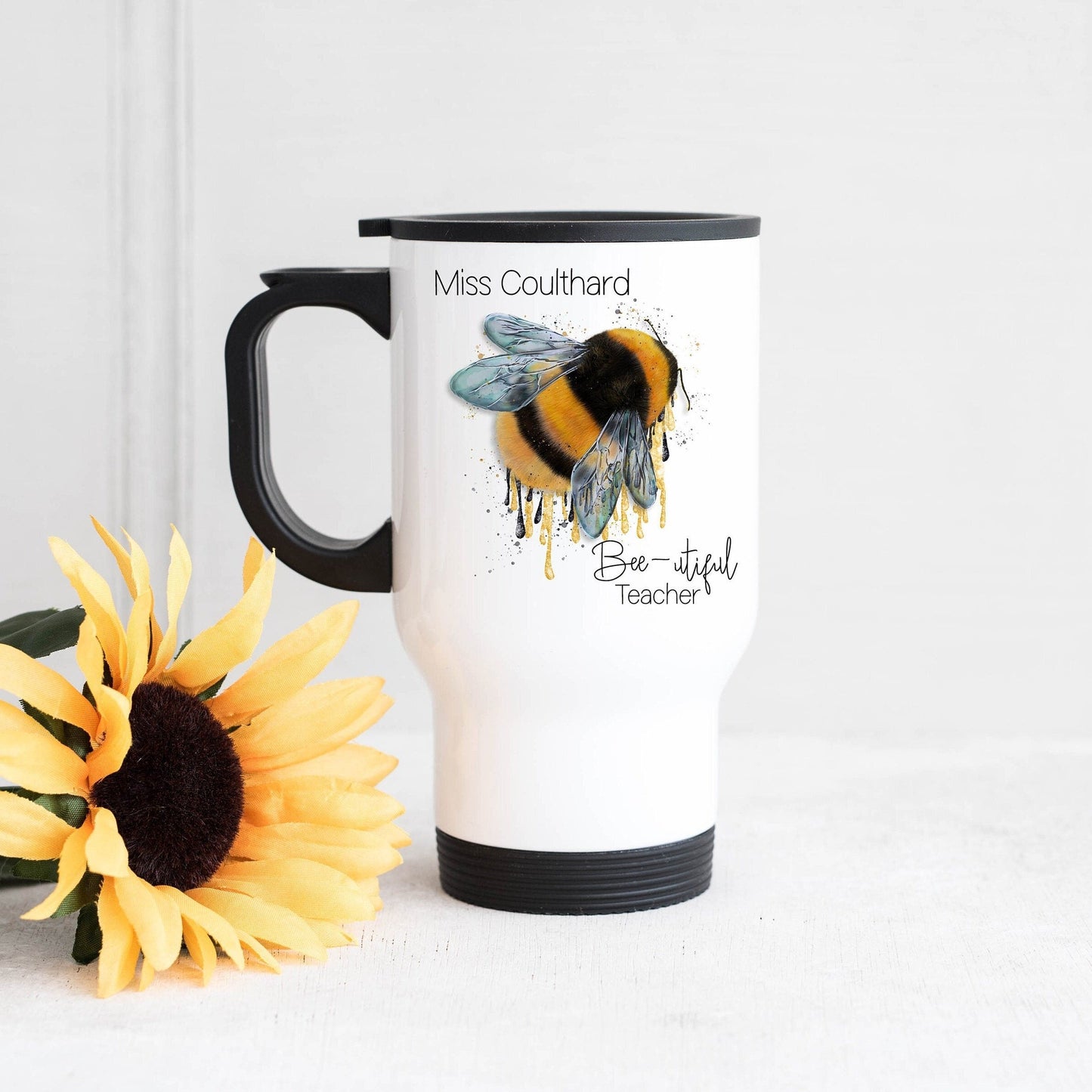 Personalised Teacher Travel Mug, Teacher Gift, Thankyou Teacher, Teacher Bee, Bumble Bee,
