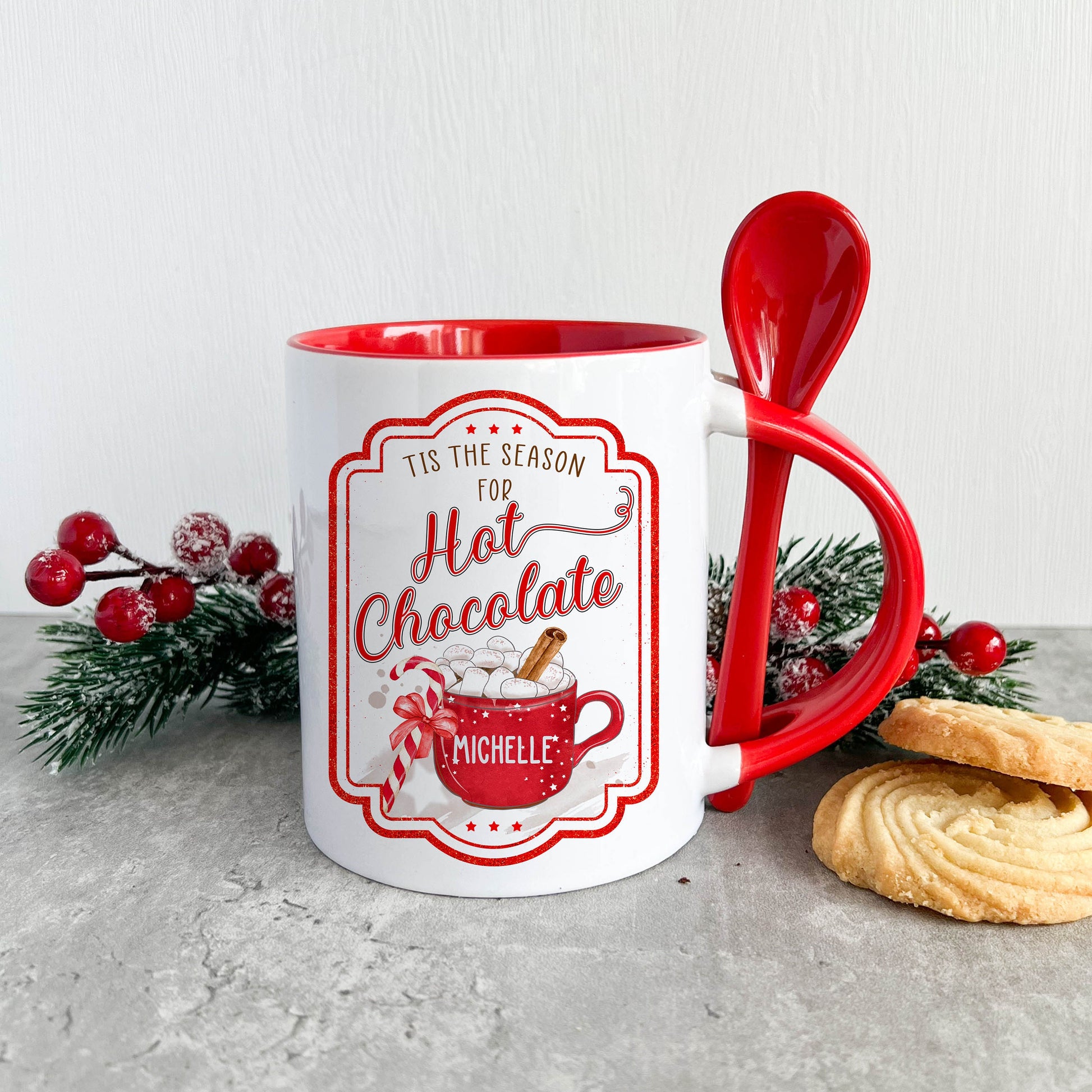 Personalised Christmas Hot Chocolate Mug With Spoon