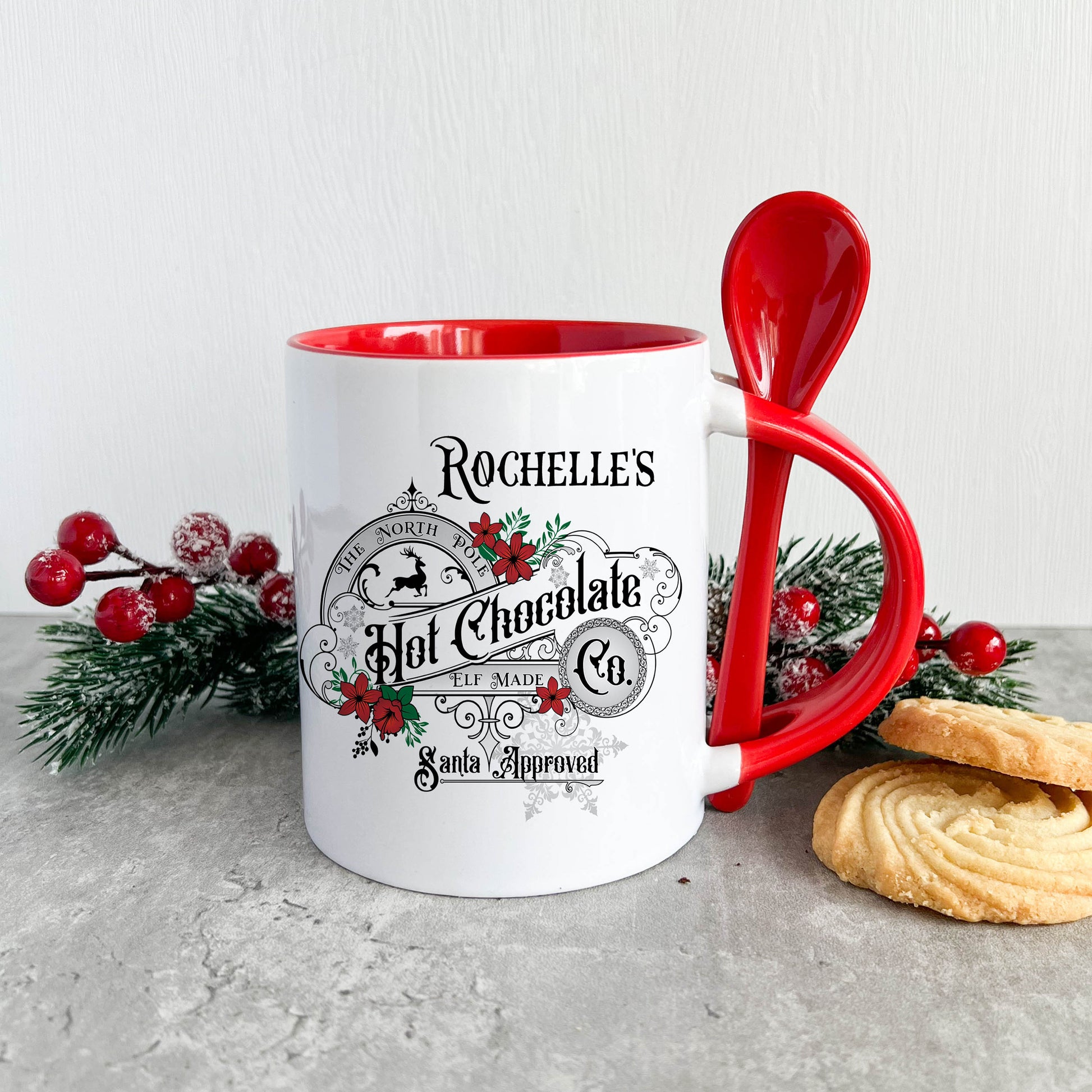 Traditional Christmas Hot Chocolate Mug With Spoon