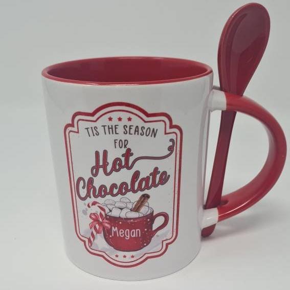 Personalised Christmas Hot Chocolate Mug With Spoon