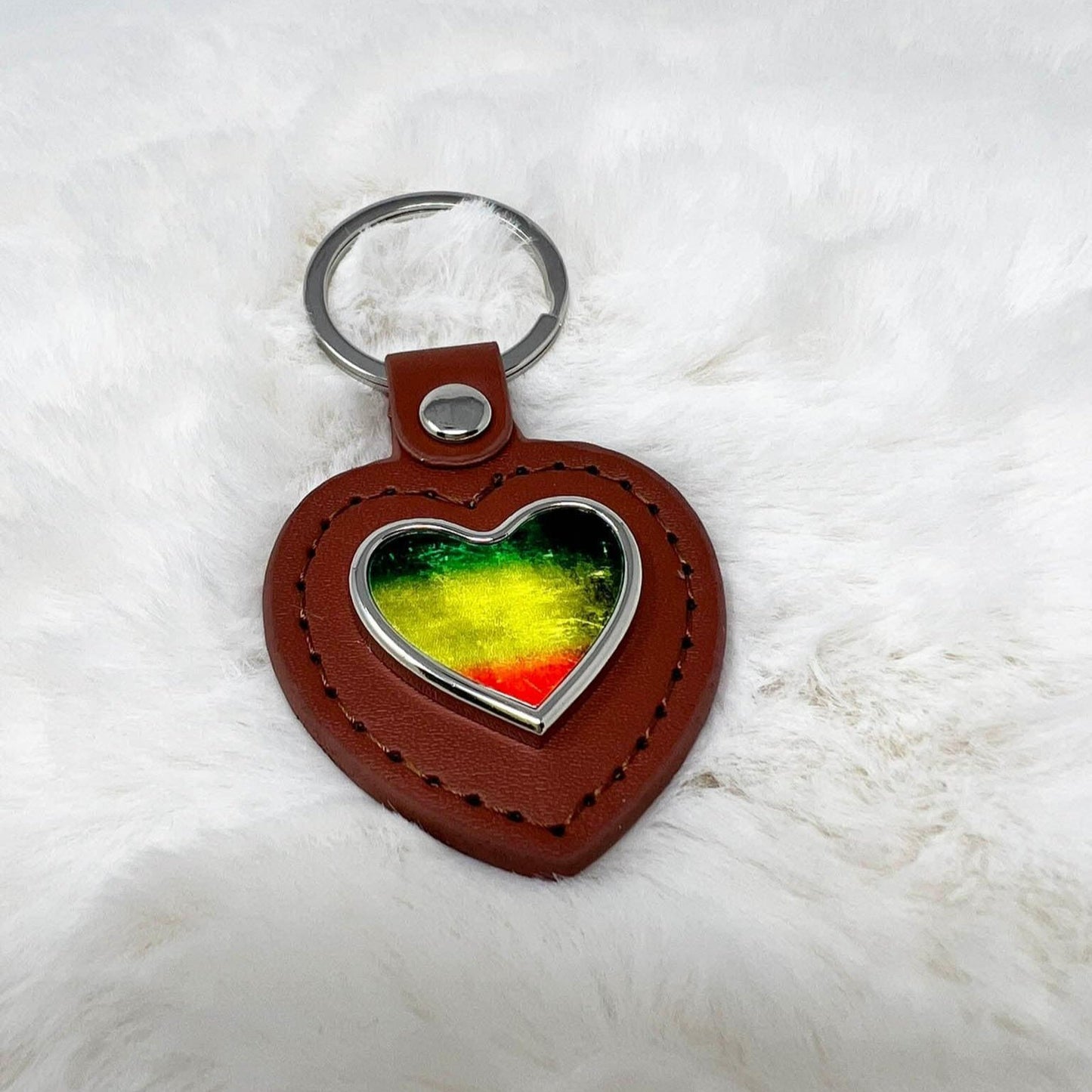 PU Leather Keyring, Reggae Themed Keyring, Brown PU Leather Keyring, Reggae Gift, Rasta Gift, Reggae Keyring,