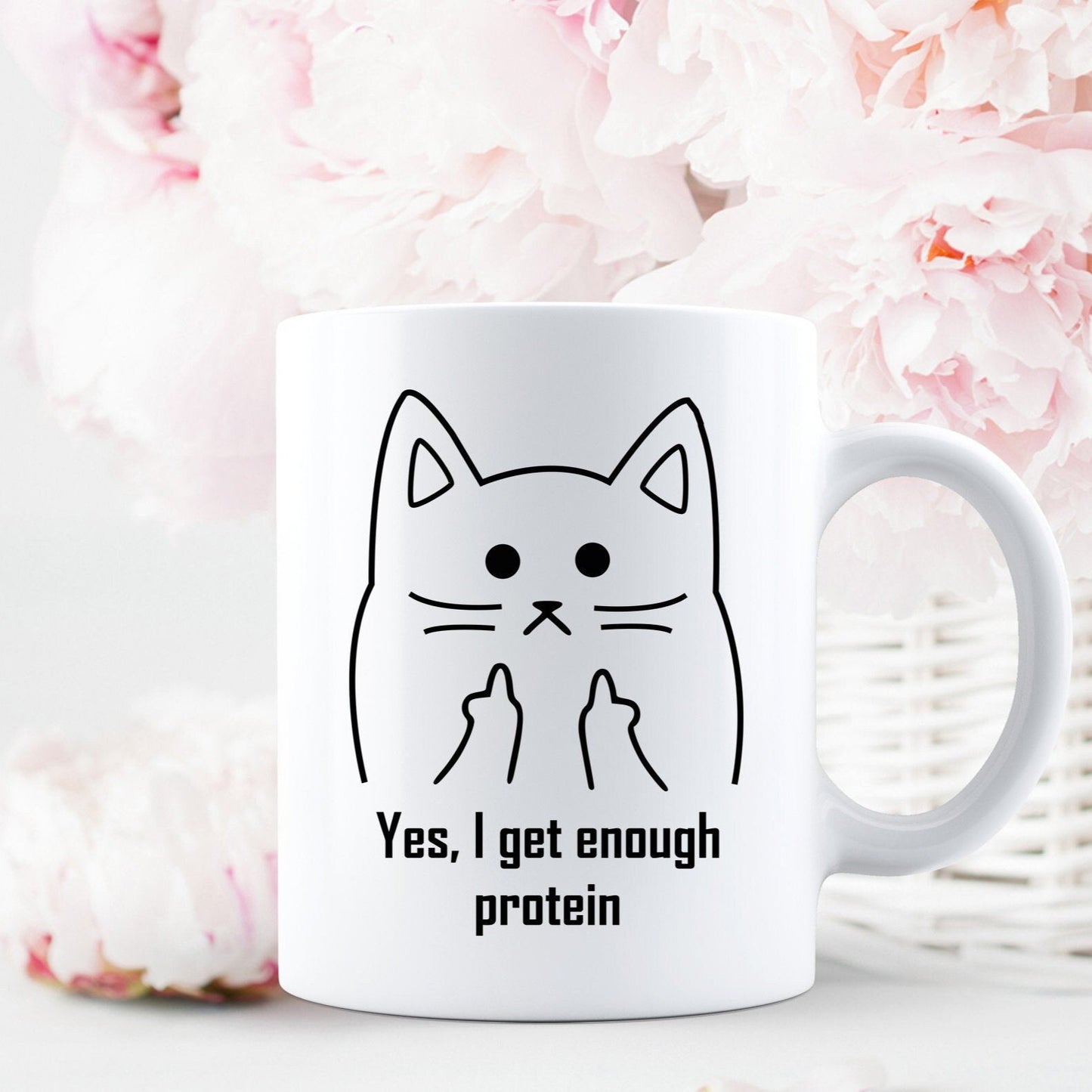 Funny Protein Quote Mug, Funny Vegan, Funny Vegetarian, Enough Protein Quote Gift, Cat Protein Mug, Vegan Vegetarian Humour Mug