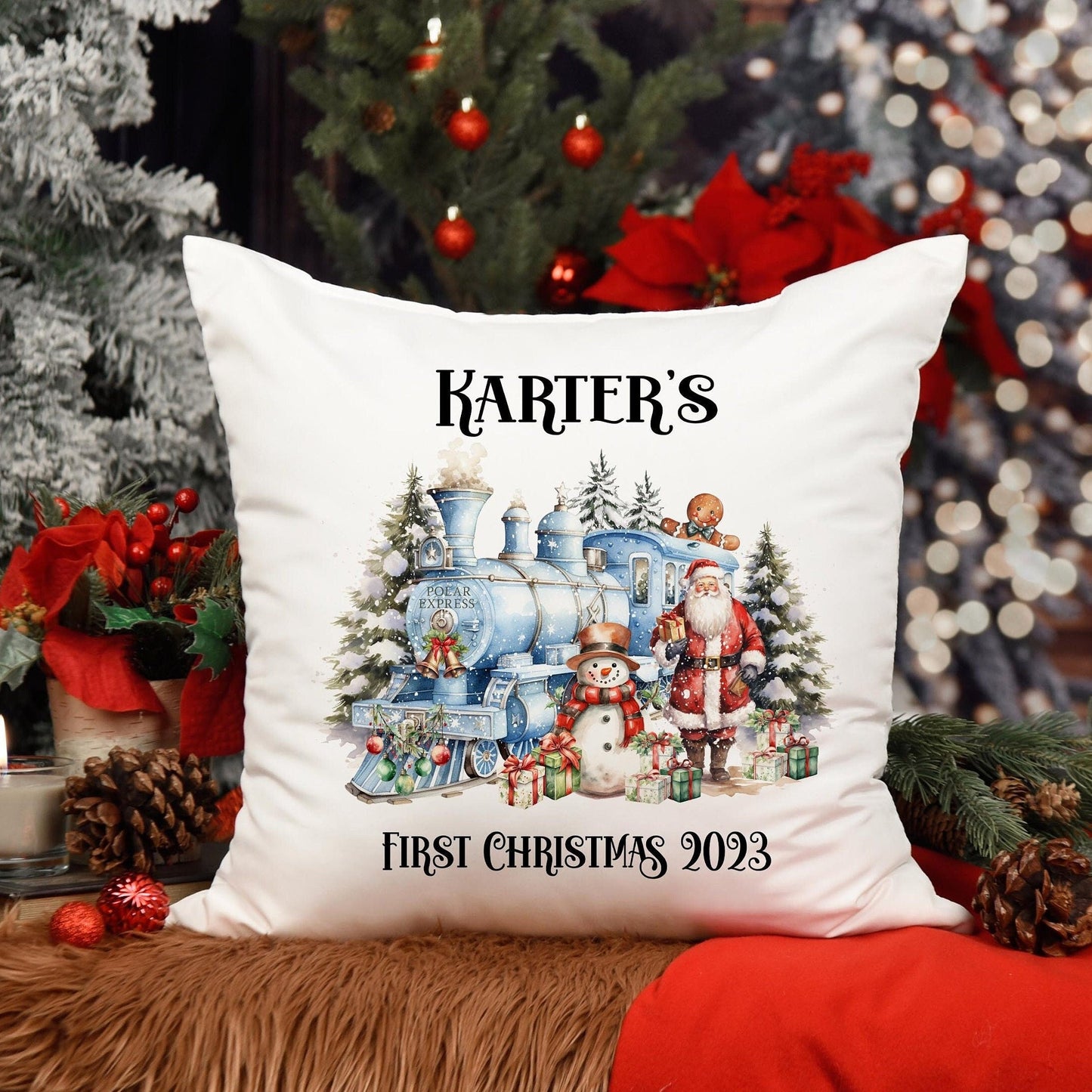 Personalised First Christmas Cushion/Teddy Christmas Cushion, First Christmas, Baby Christmas Cushion/Baby Chritmas Gift, Christmas Keepsake
