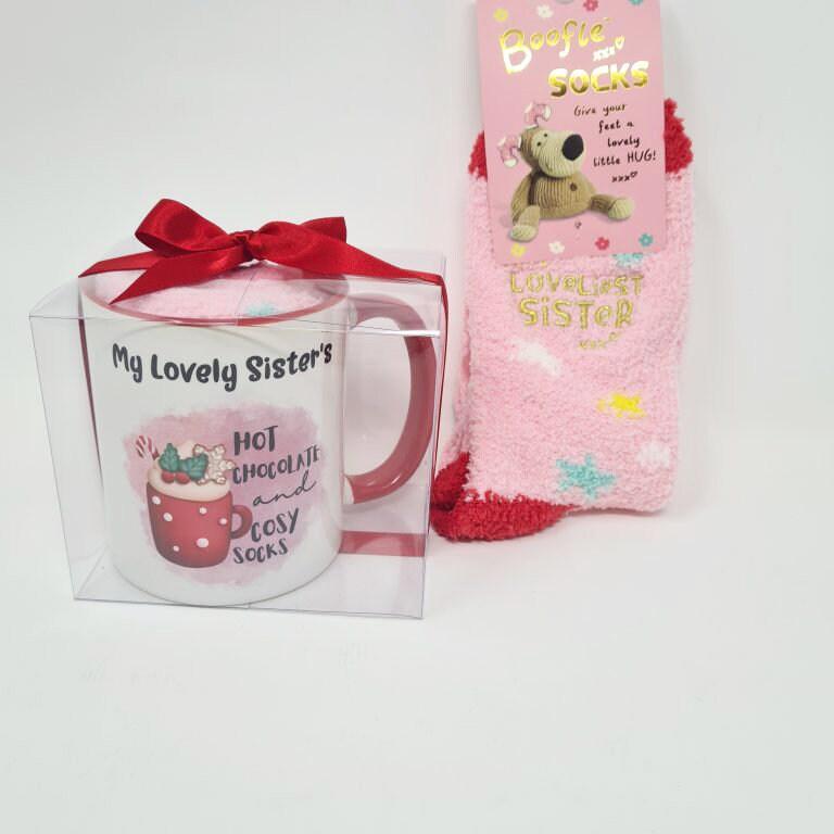 Hot Chocolate Mug With Cosy Socks Set, Chrismas Mug With Socks, Hot Chocolate & Fluffy Socks set, Family and friend mug and socks set