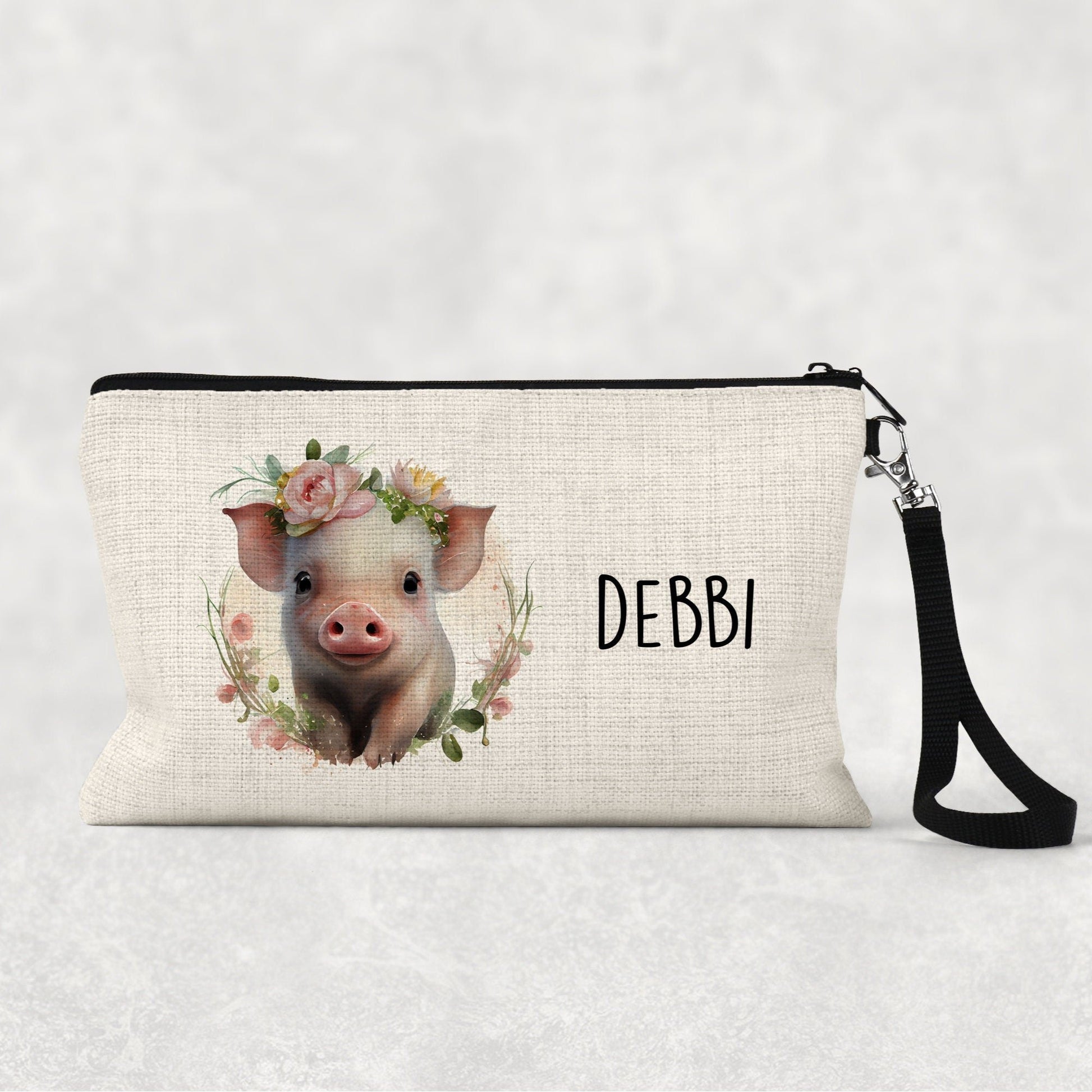 Personalised Floral Pig Cosmetic Bag, Pencil Case