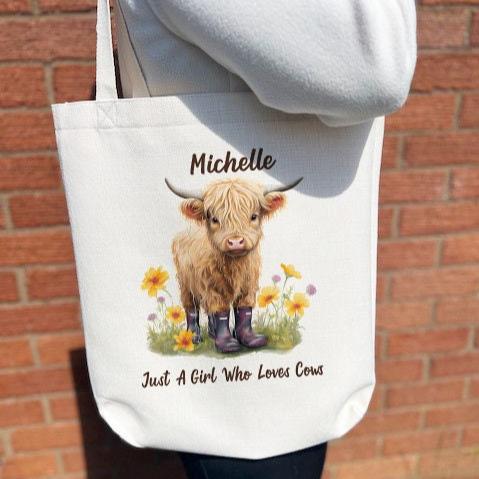 Personalised Highland Cow Tote Bag