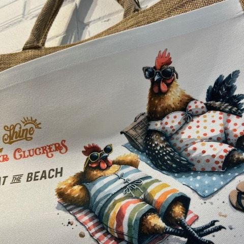 Beach Bag Funny Quote Chickens Travel Bag Gift Summer Holidays Large Jute Bag Day Trip Hessian Bag for Life Eco friendly