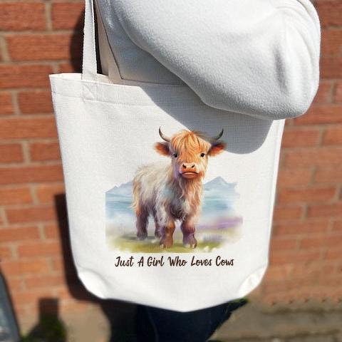 Personalised Highland Cow Tote Bag Cute Cow Storage Bag Farming Theme Gift Shoulder Bag