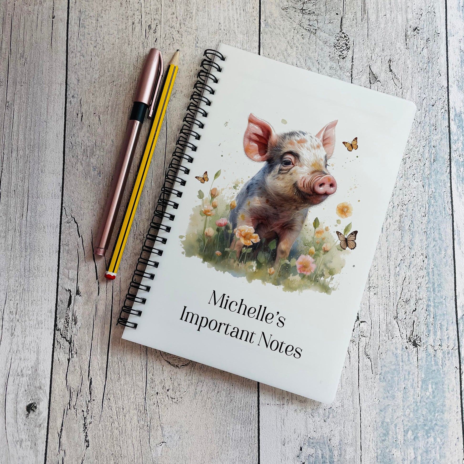 Personalised Pig Butterflies Notebook