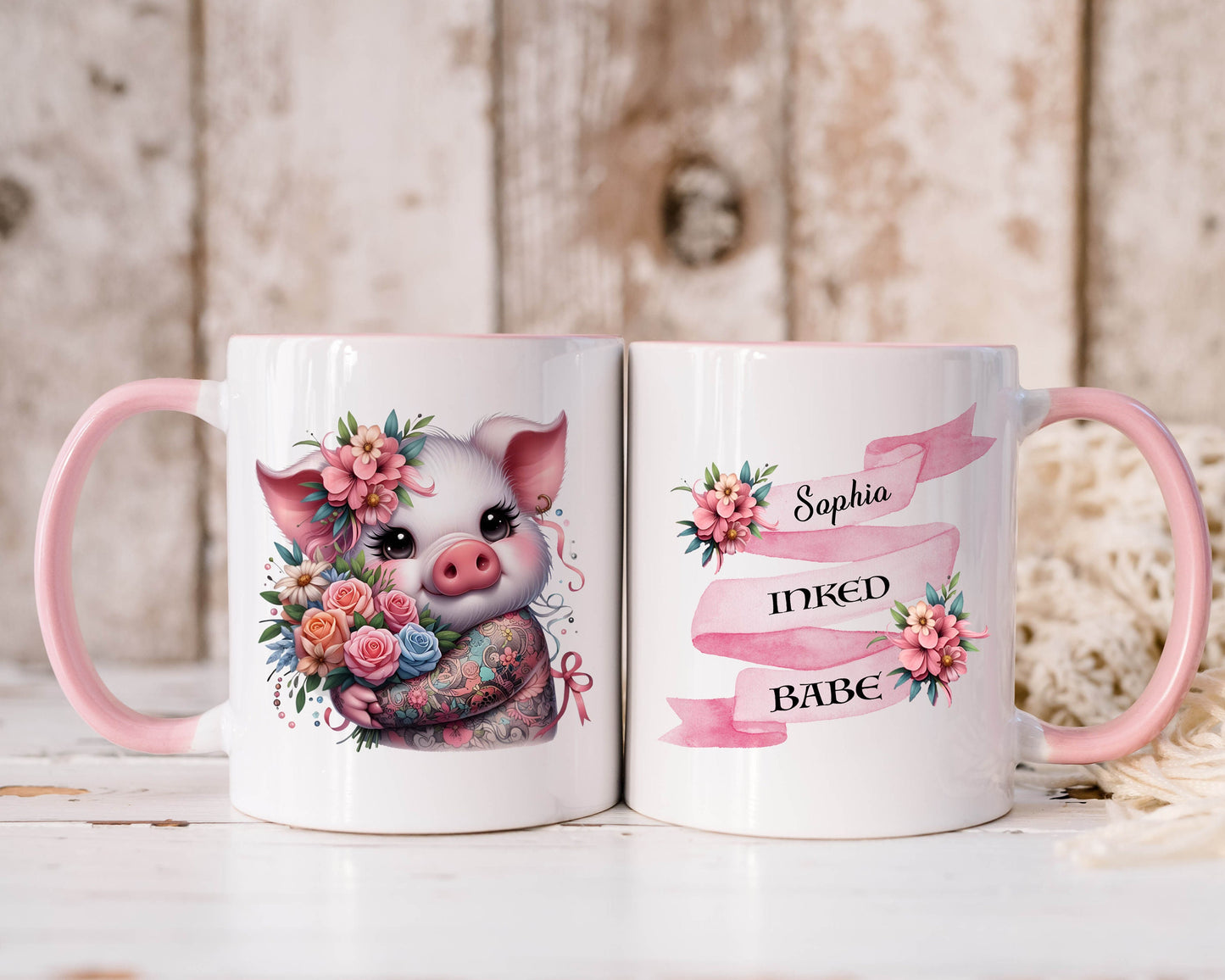 Personalised Tattoo Pig Mug Gift For Her Inked Theme Tattoo Lover