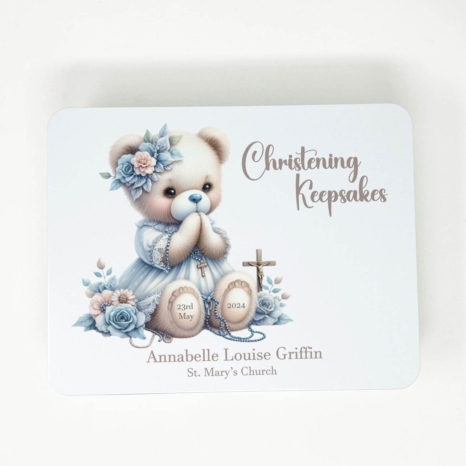 Christening Baby Floral Bear Keepsake Box