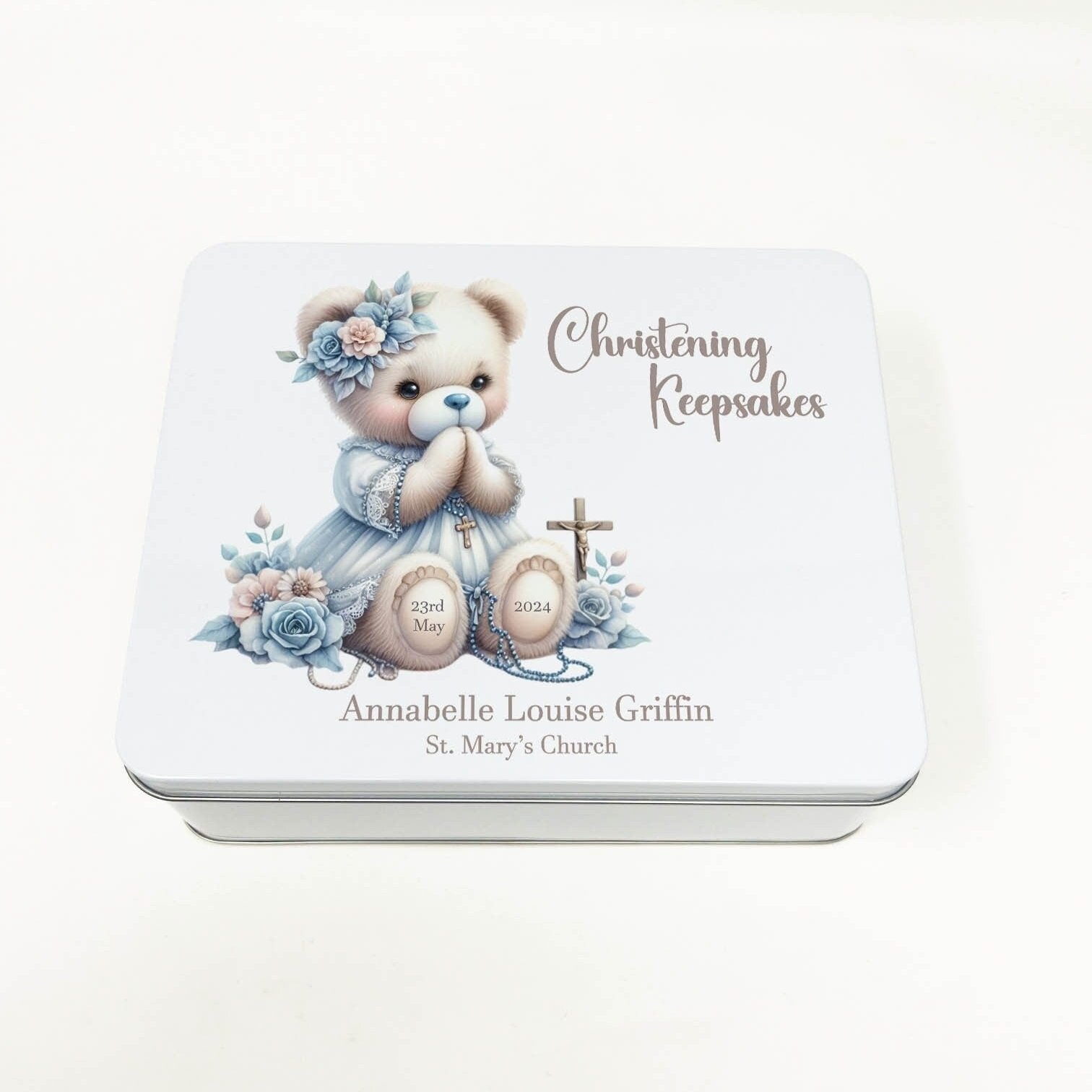 Christening Baby Floral Bear Keepsake Box