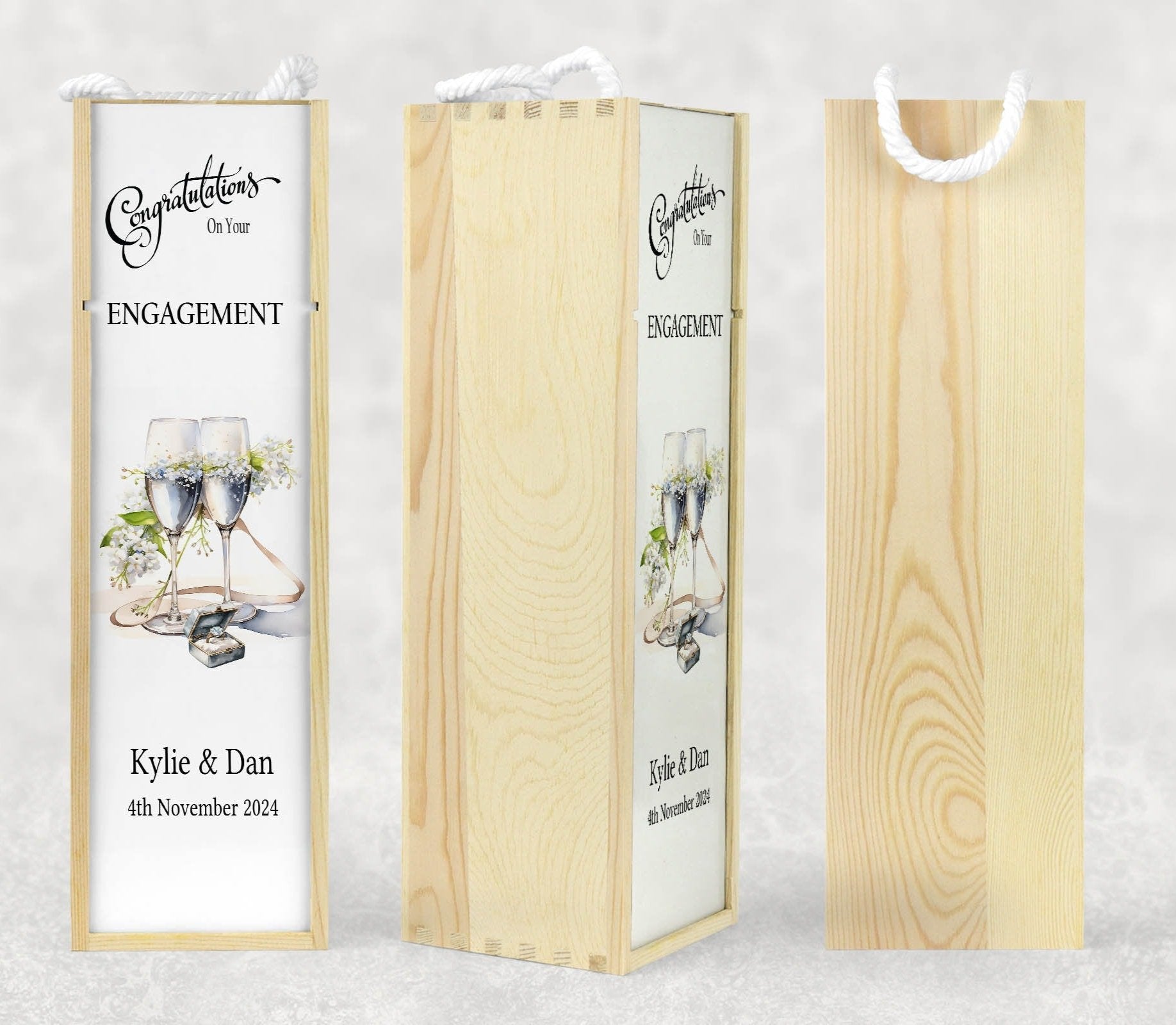 Personalised Wooden Engagement Bottle Wine Box