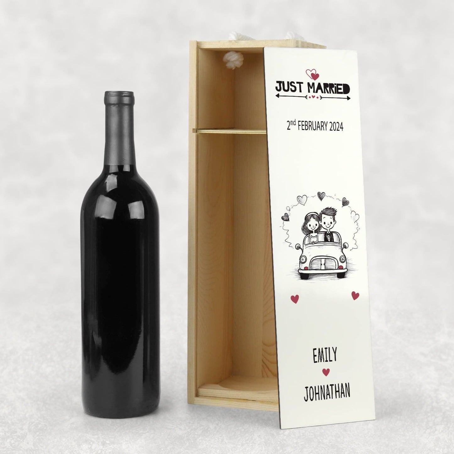 Wedding Bottle Wine Box, Wooden Wine Box, Wedding Gift Keepsake, Celebration Bottle Box, Just Married Gift, Modern Wedding Bottle Wooden Box