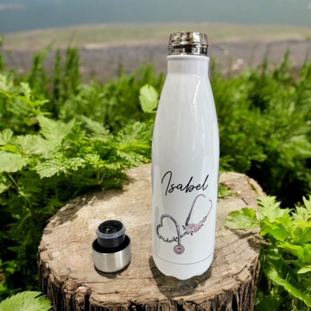 Personalised Midwife Stethoscope Thermos Water Bottle