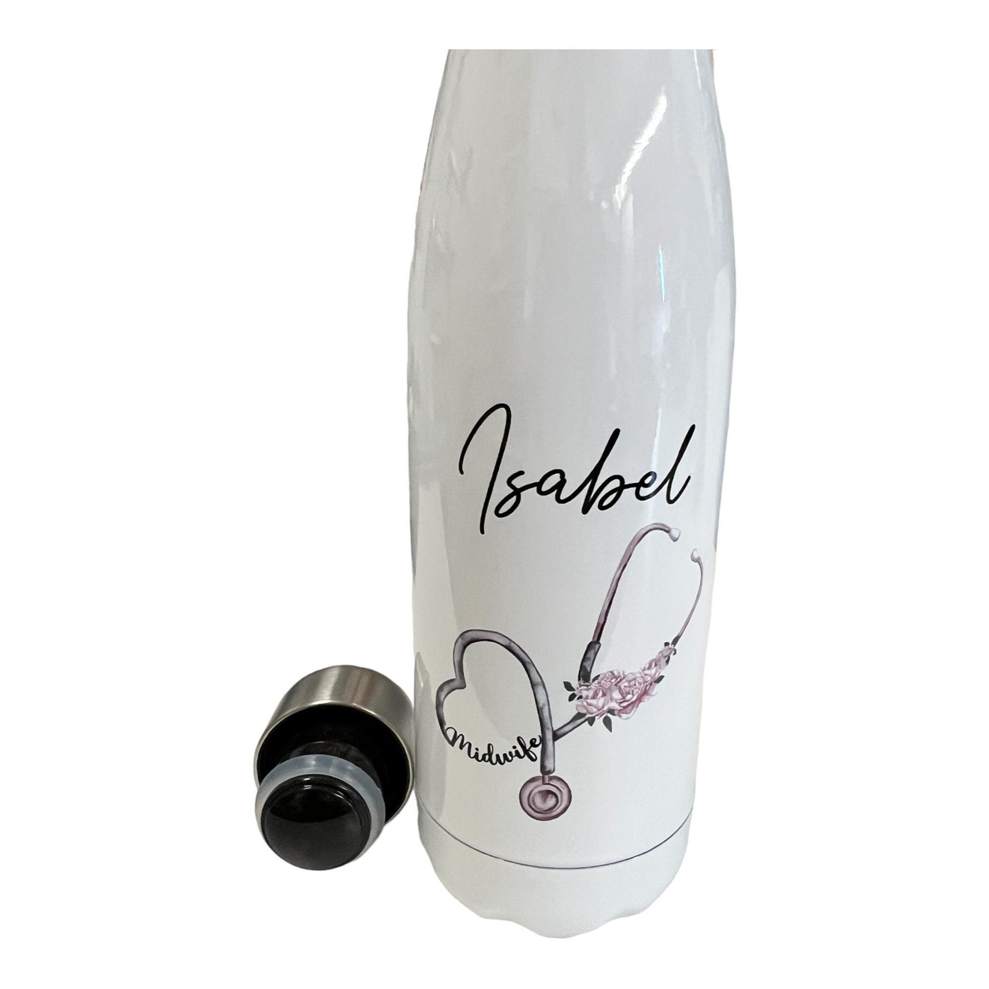 Personalised Midwife Stethoscope Thermos Water Bottle