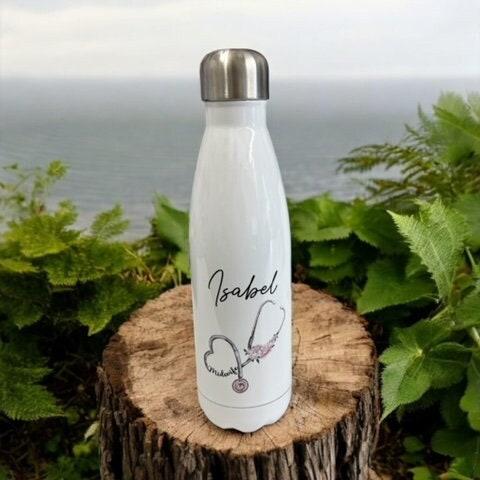 Personalised Midwife Stethoscope Thermos Water Bottle