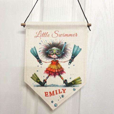 Personalised Little Swimmer Room Decor Flag