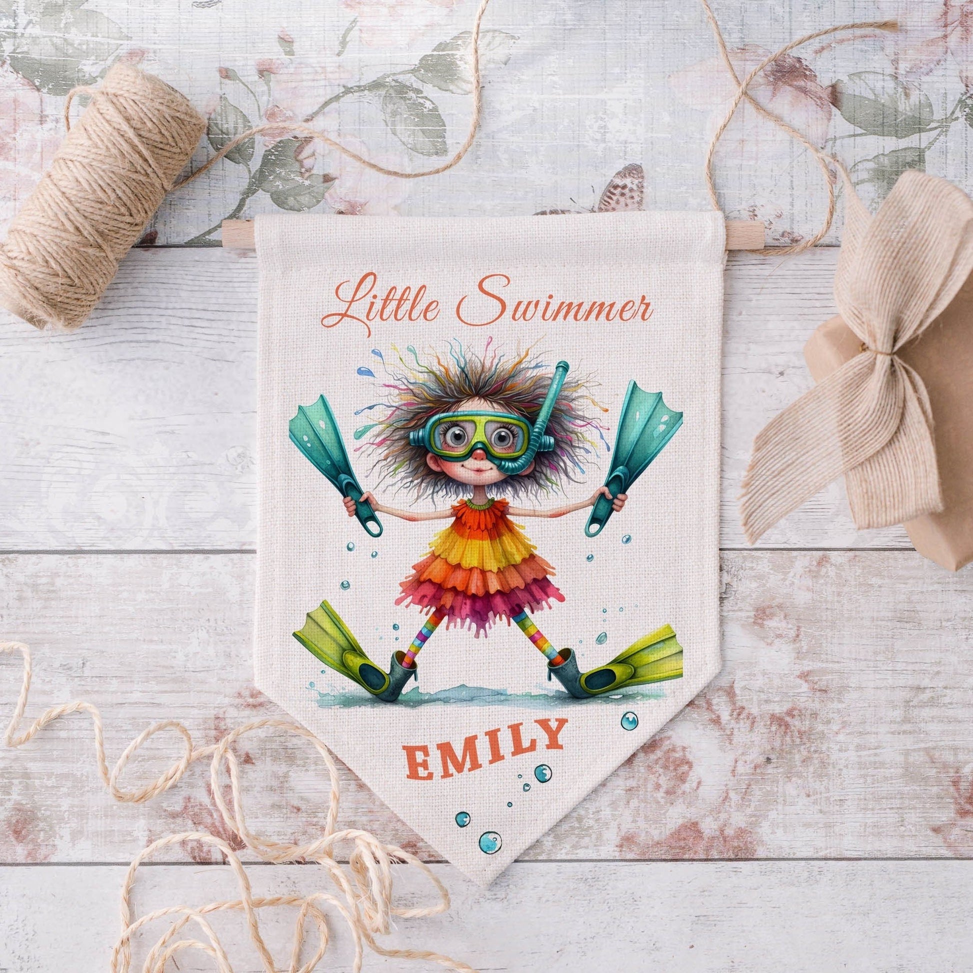 Personalised Little Swimmer Room Decor Flag