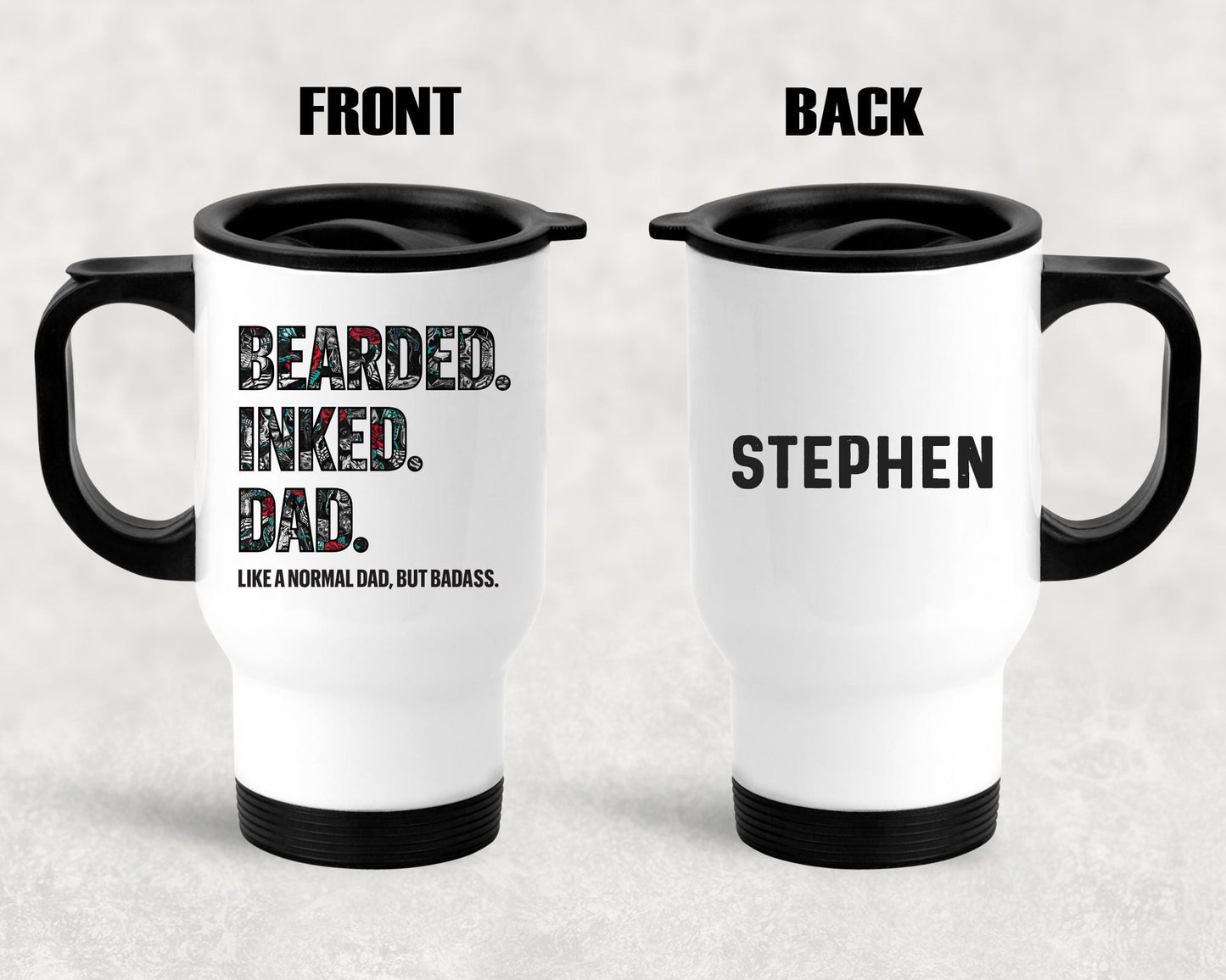 Personalised Tattoo Inked Dad Grandad Mug Fathers Day Birthday Gift Beard & Tattoo Ceramic Travel Mug