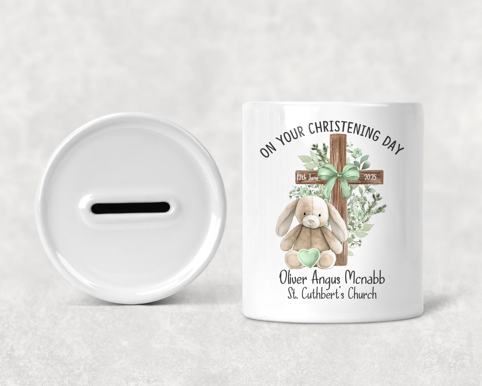 Personalised Christening Baptism Boy & Girl Bear Money Box