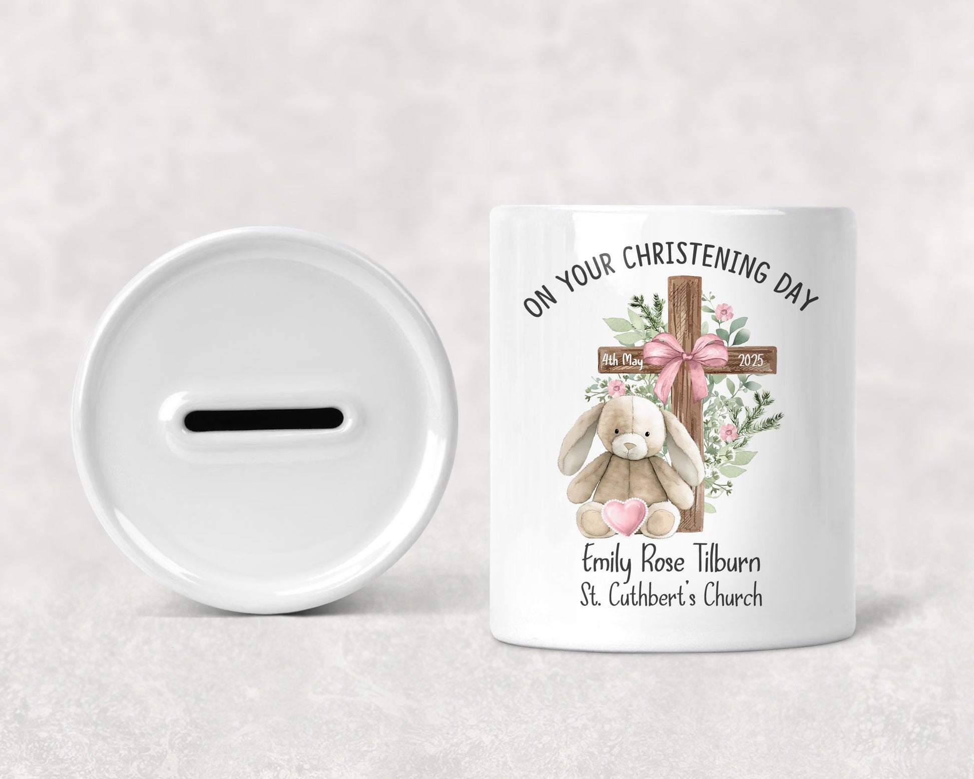 Personalised Christening Baptism Boy & Girl Bear Money Box
