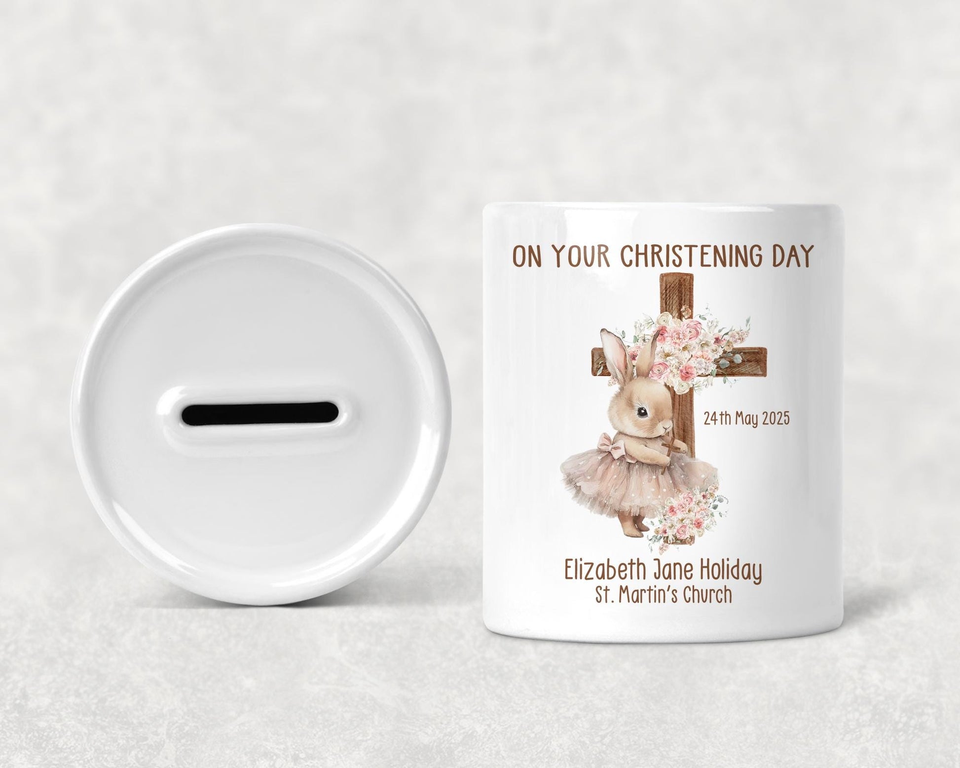 Personalised Christening or Baptism Rabbit Money Box