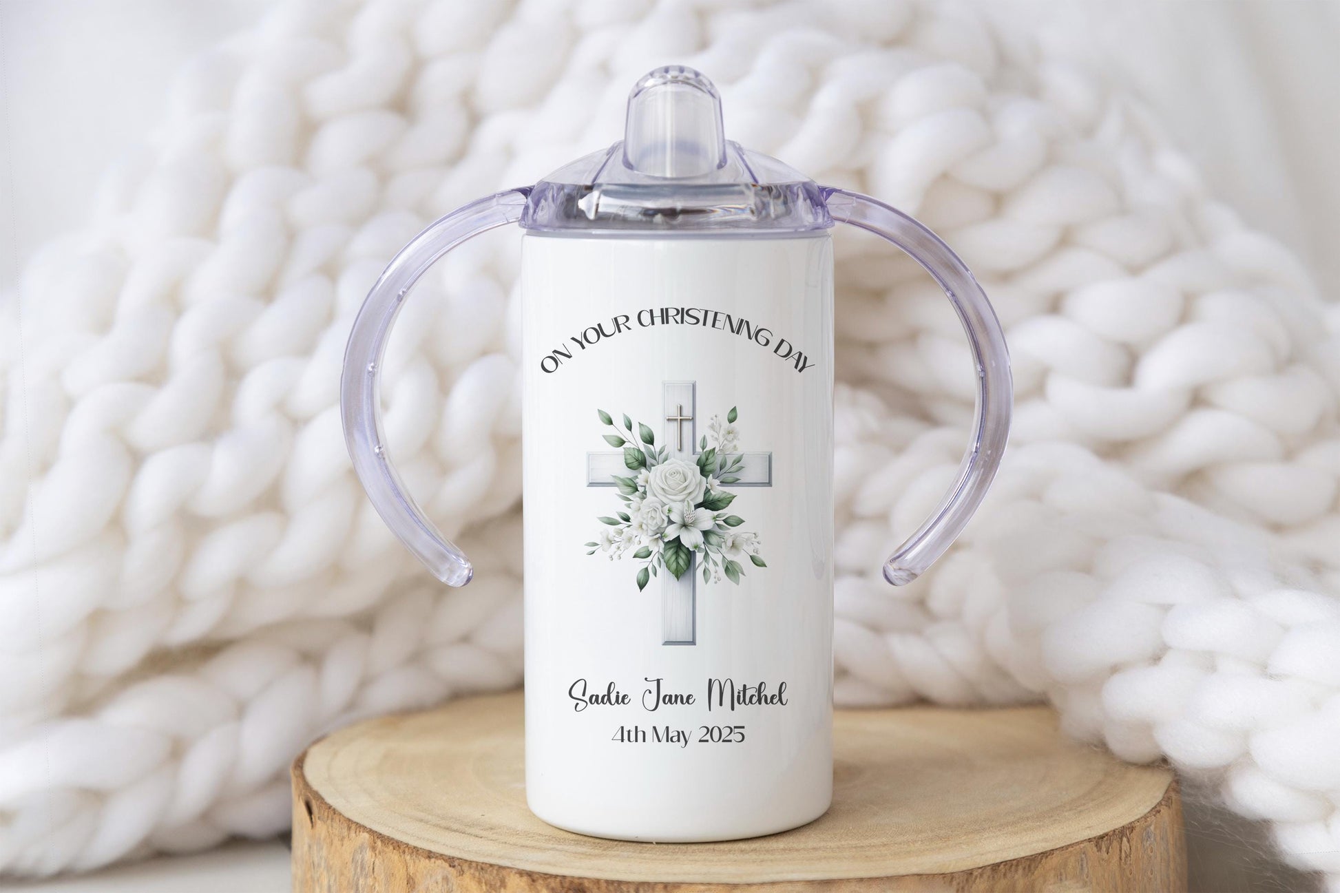 Christening Cross, Baptism, Naming Day Gift Sippy Cup