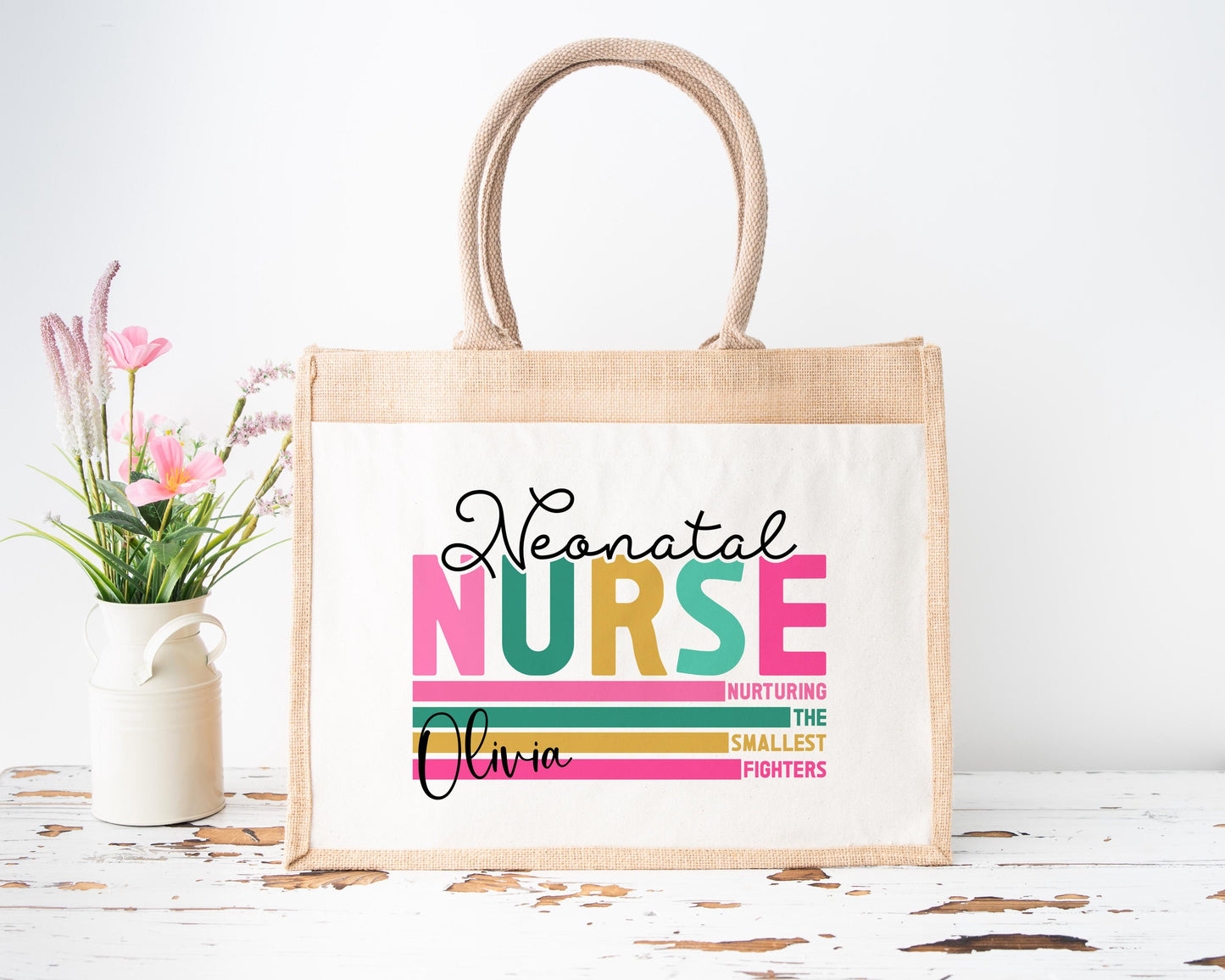 Neonatal Nurse Work Bag, Nurse Lunch, Uniform, College Jute Bag, Student Nurse Baby Unit Gift, NICU Work Tote Bag